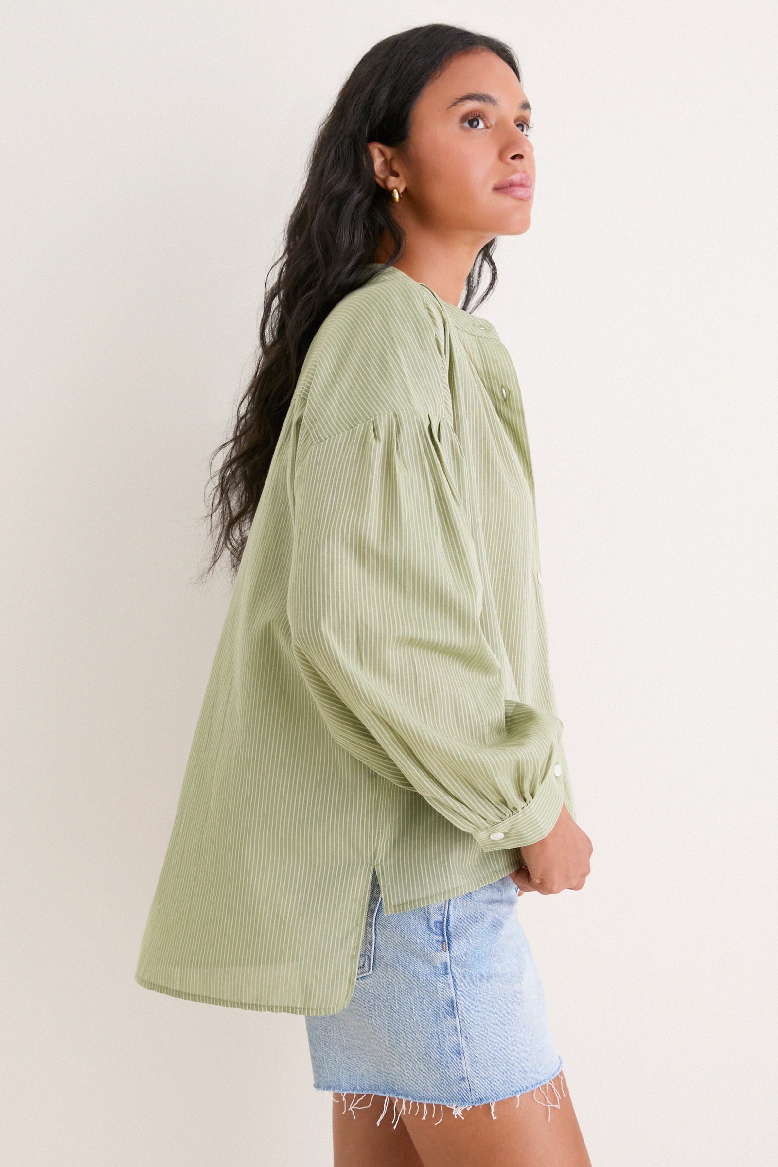 Light Olive Shadow Stripe Juliette Button Down