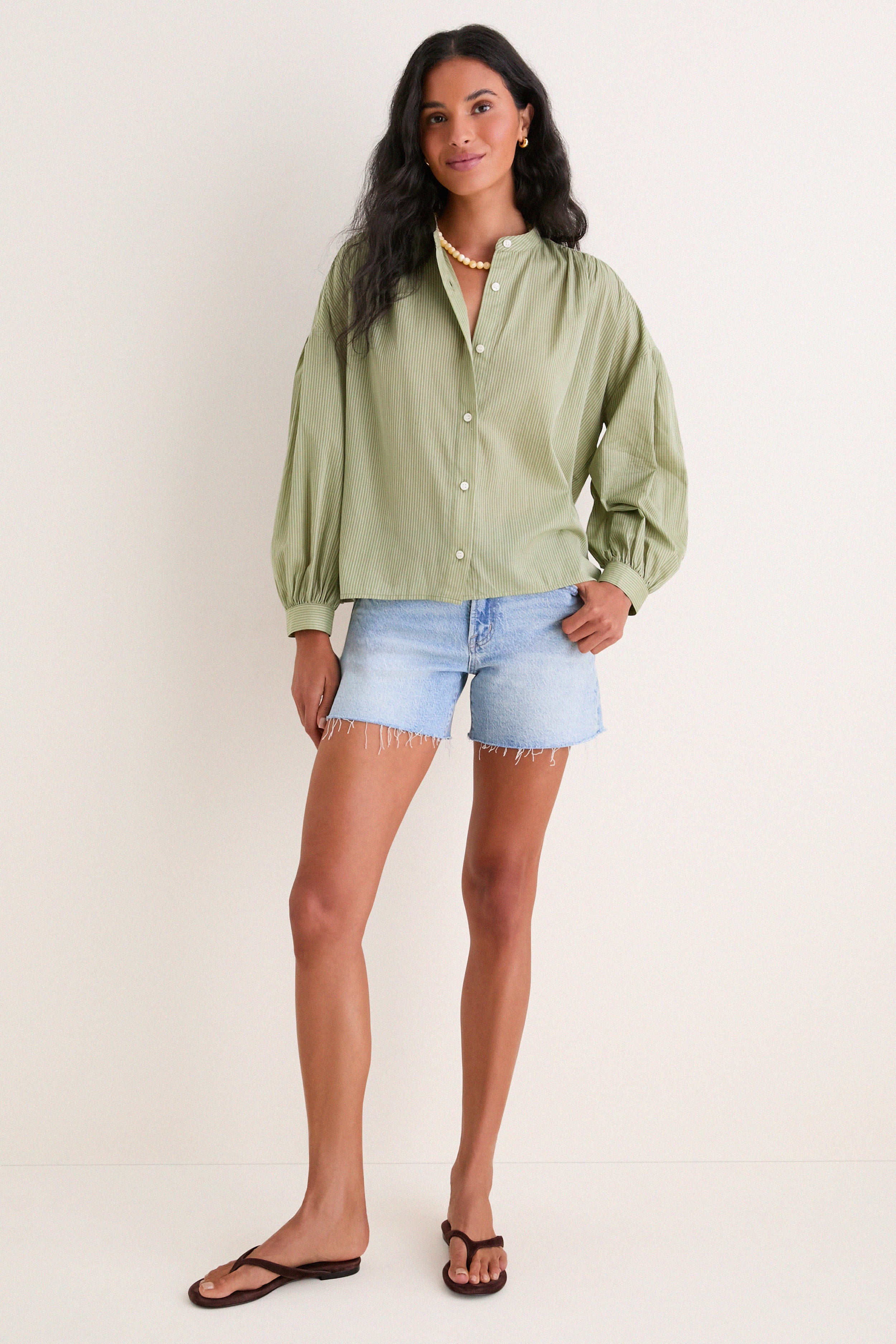 Light Olive Shadow Stripe Juliette Button Down