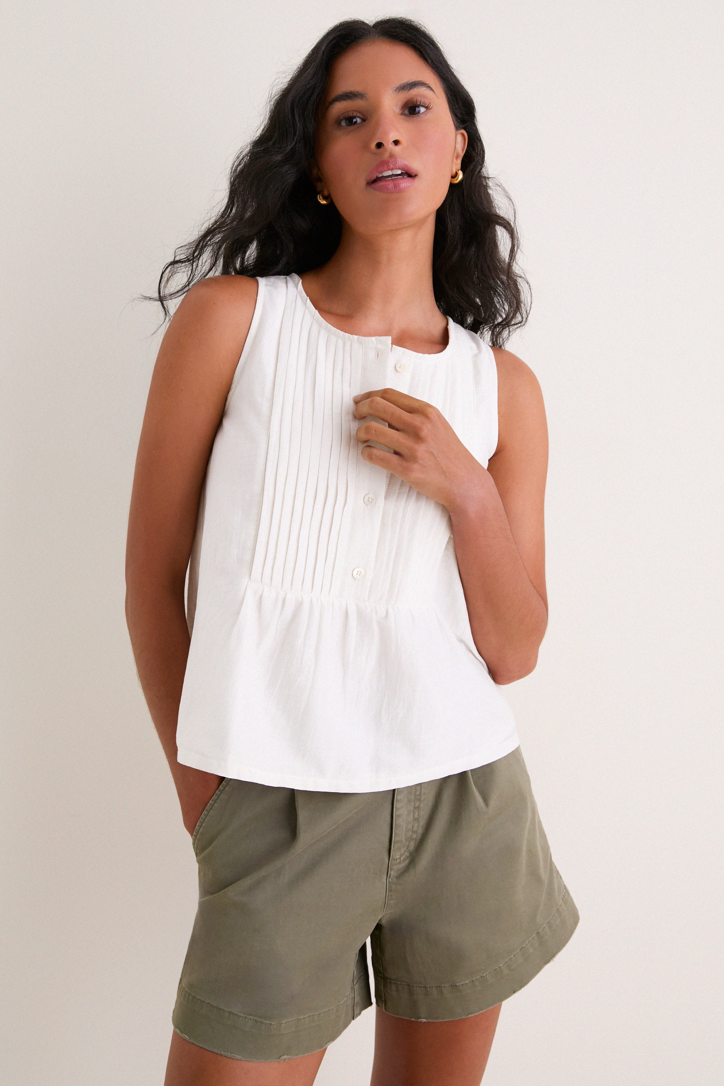 White Cotton Silk Vesta Tank