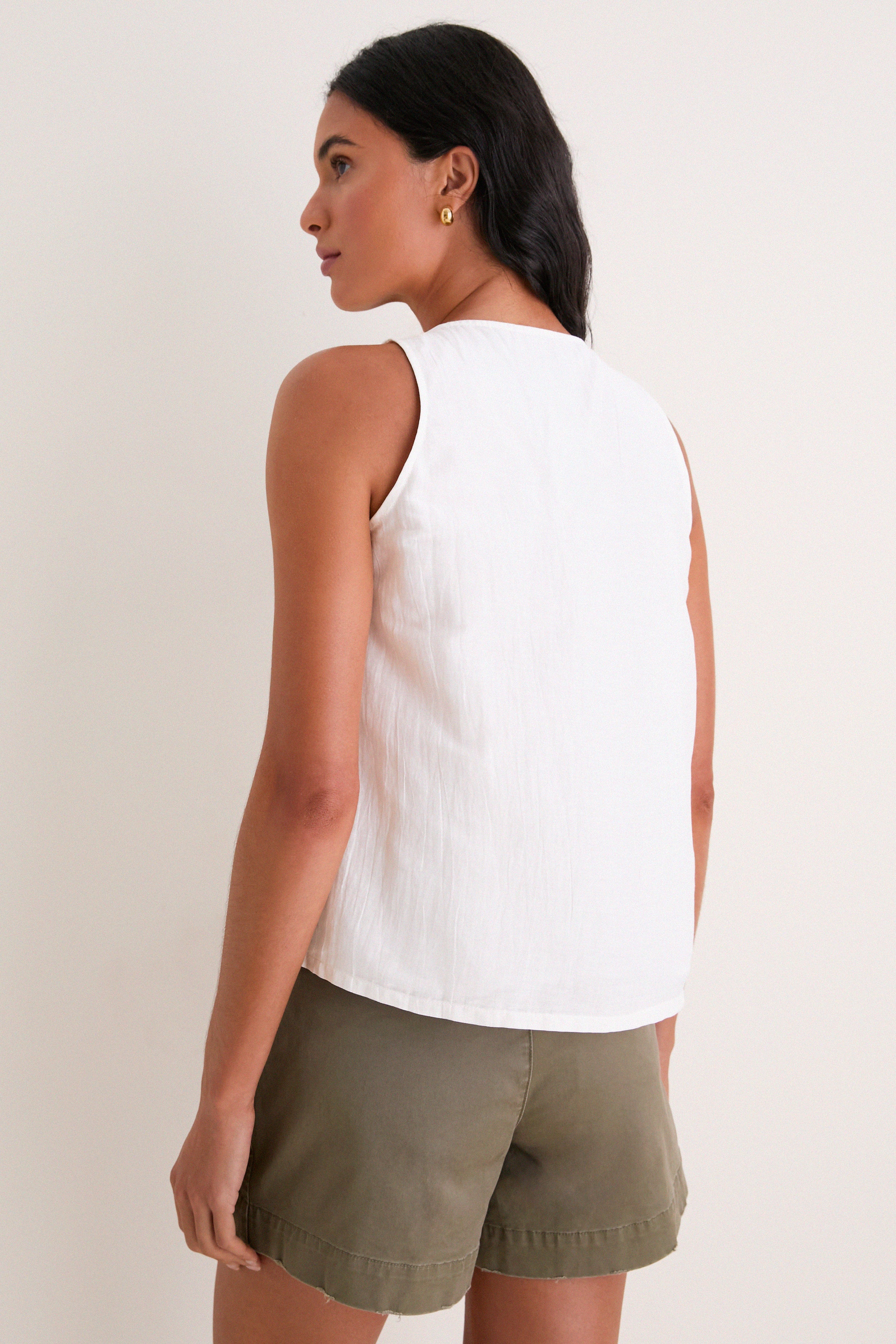 White Cotton Silk Vesta Tank