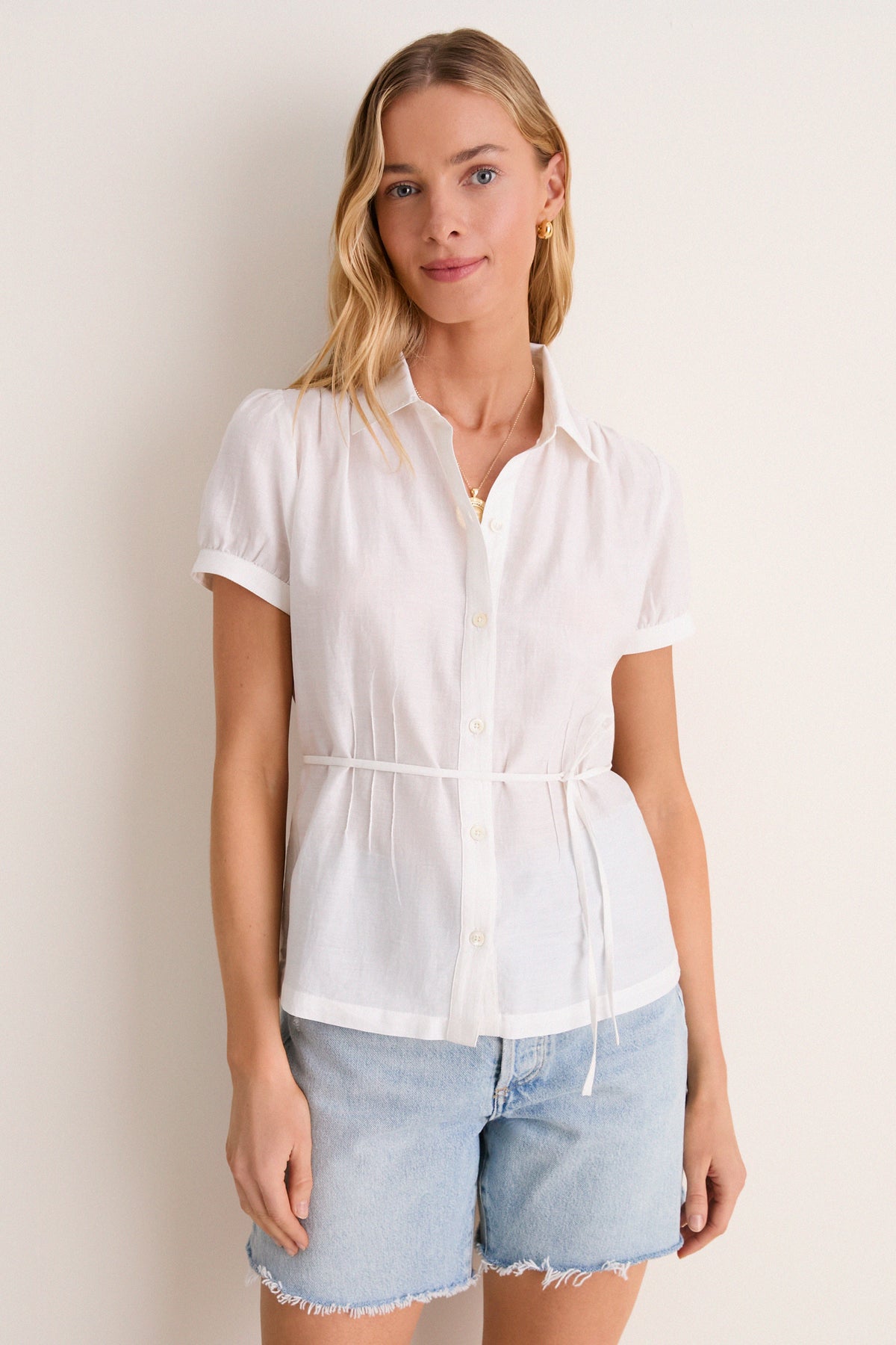 White Cotton Silk Bradley Blouse