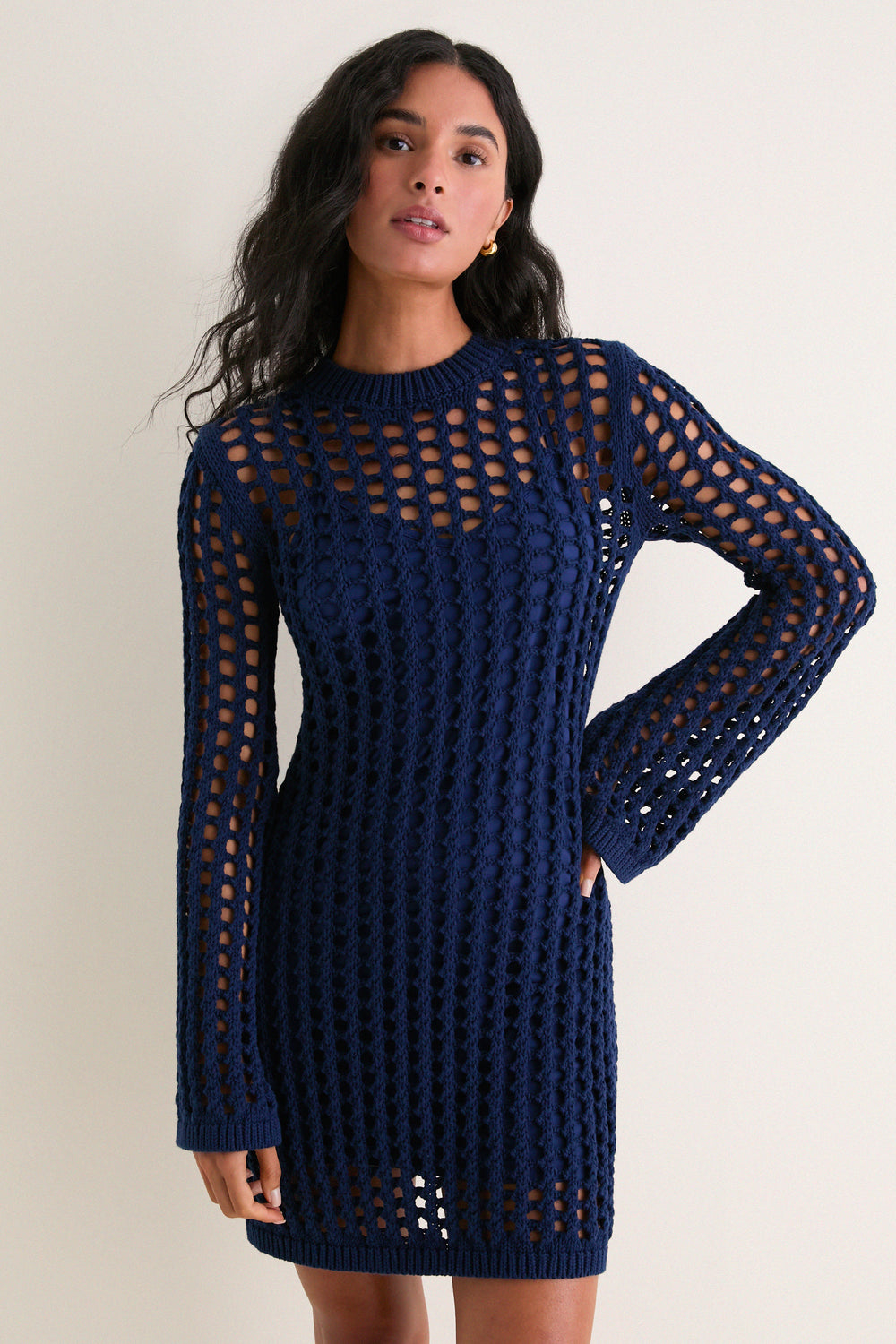 navy knit mini dress self-portrait - Navy Viscose Knit Mini Dress