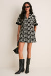 Black & White Embroidered Denim Drew Mini Dress