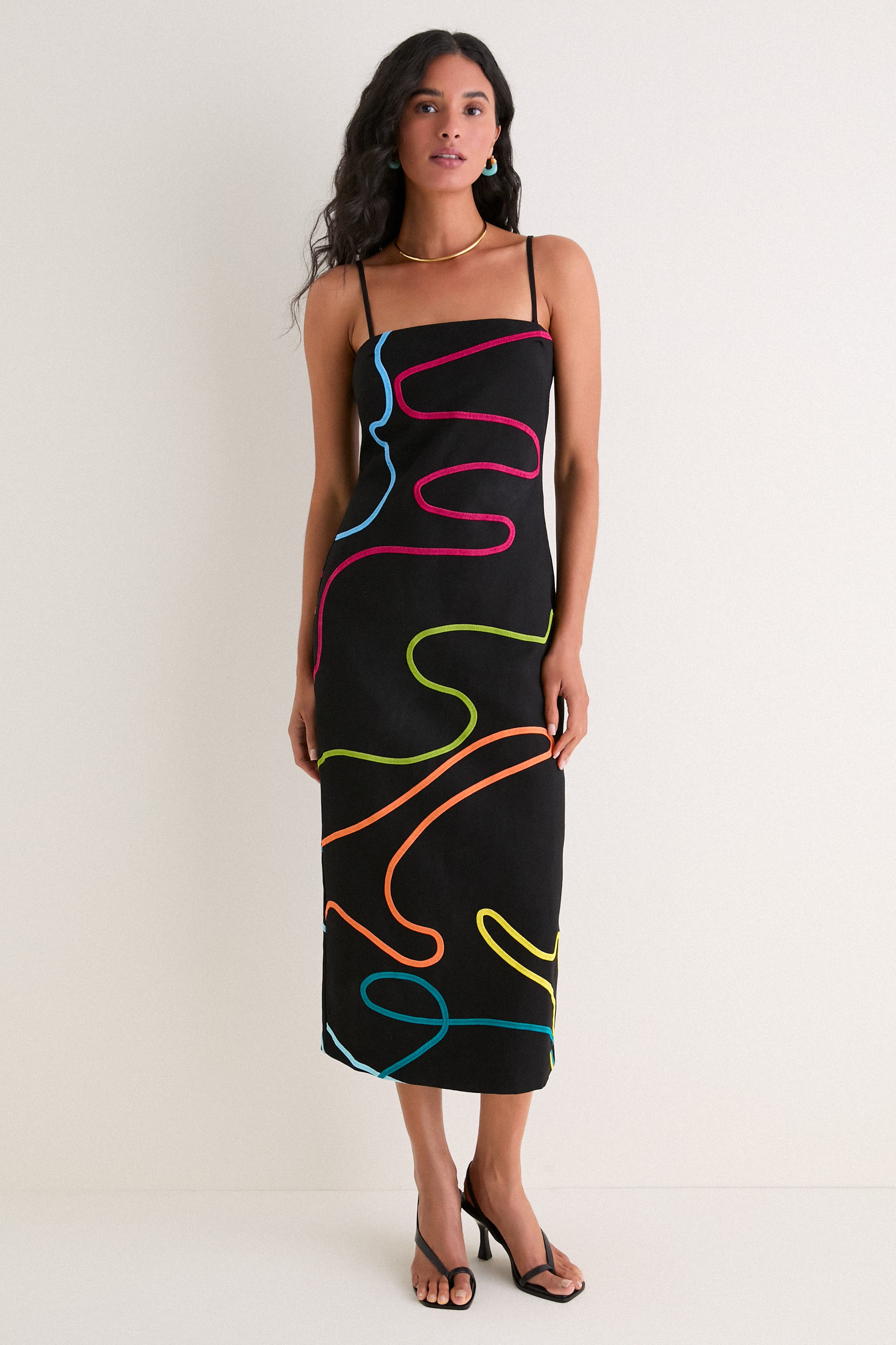 Black Linen & Technicolor Soutache Electra Maxi Dress | Hyacinth House