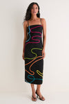 Black Linen & Technicolor Soutache Electra Maxi Dress