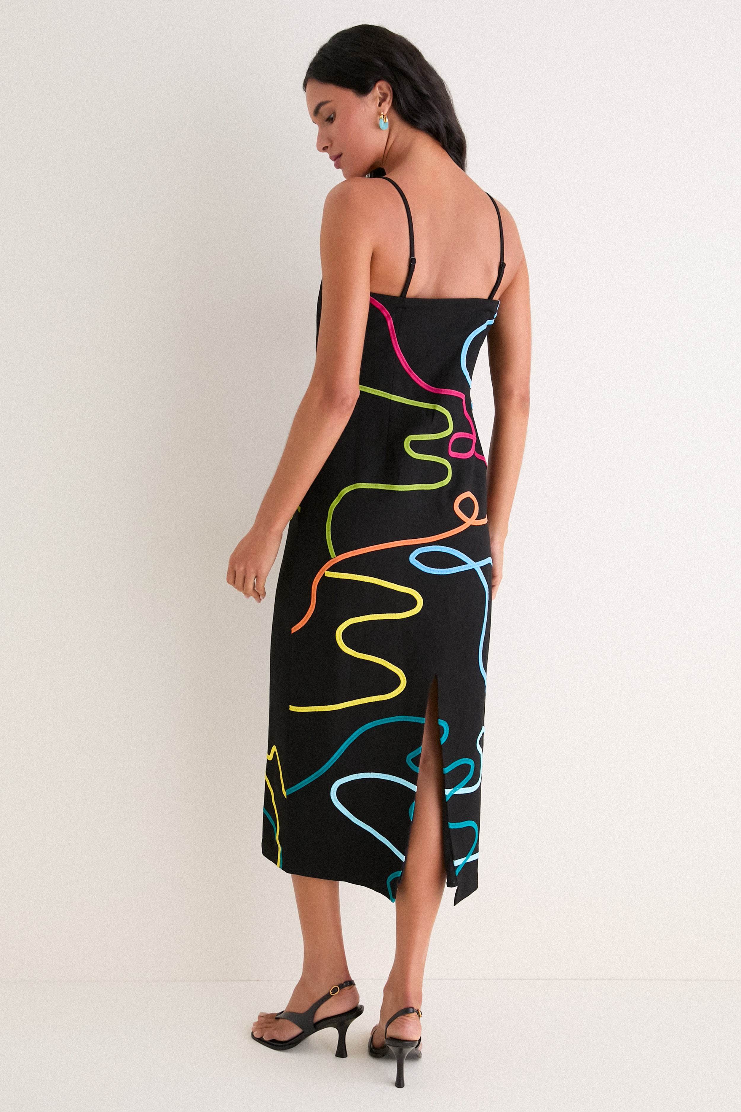 Black Linen & Technicolor Soutache Electra Maxi Dress | Hyacinth
