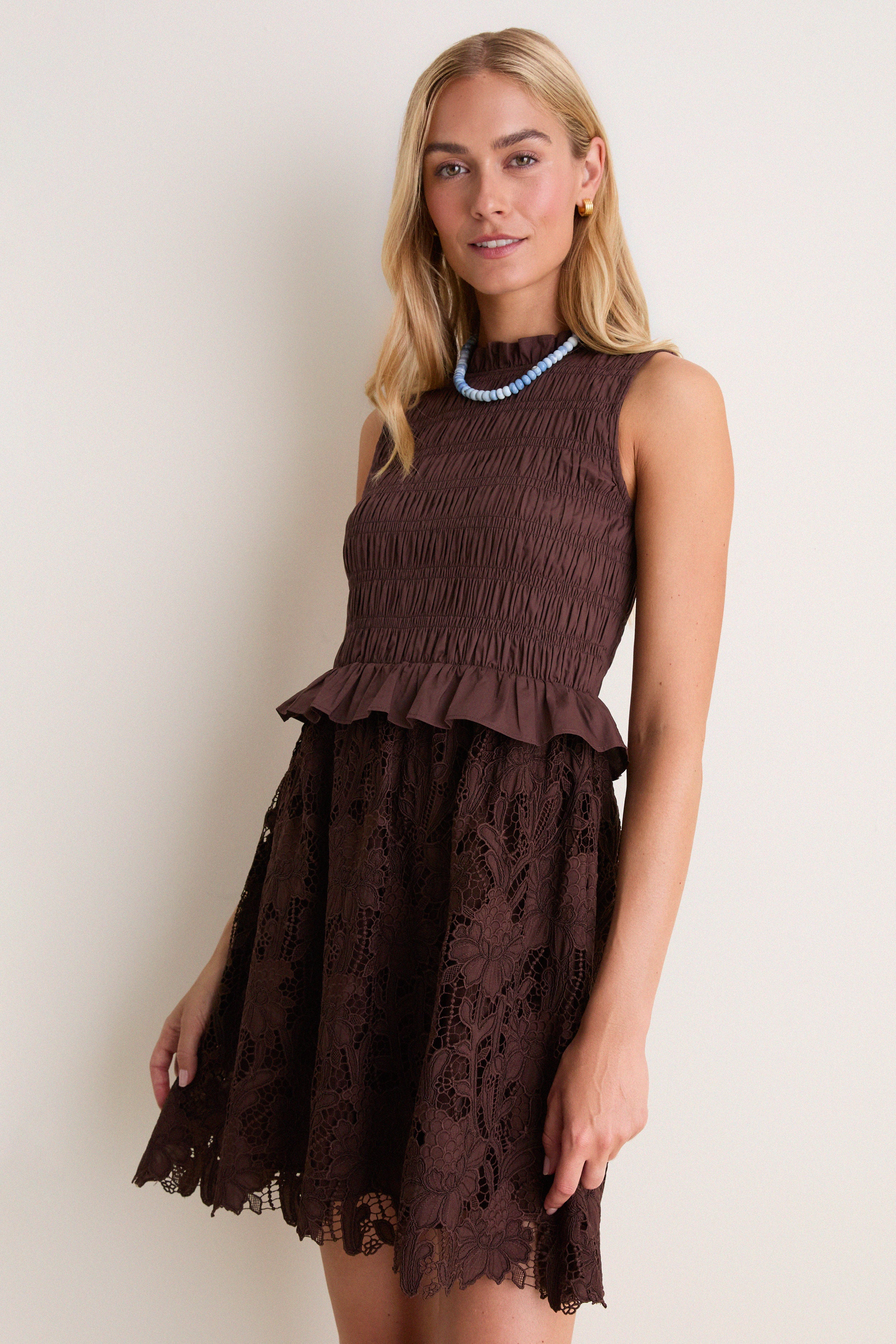 Hyacinth House Chocolate Brown Eyelet Seaton Mini Dress Chocolate Brown Eyelet / L