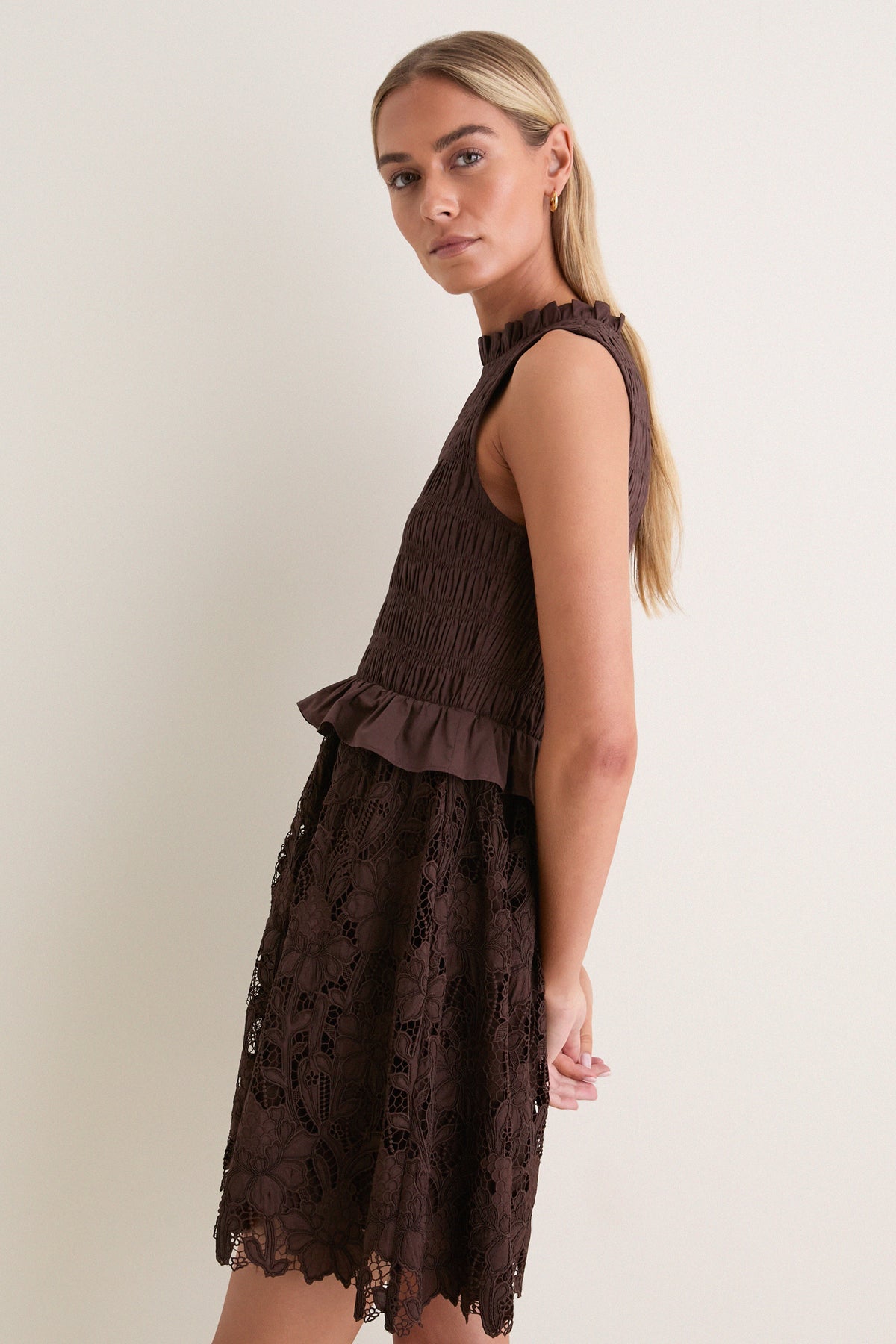 Chocolate Brown Eyelet Seaton Mini Dress
