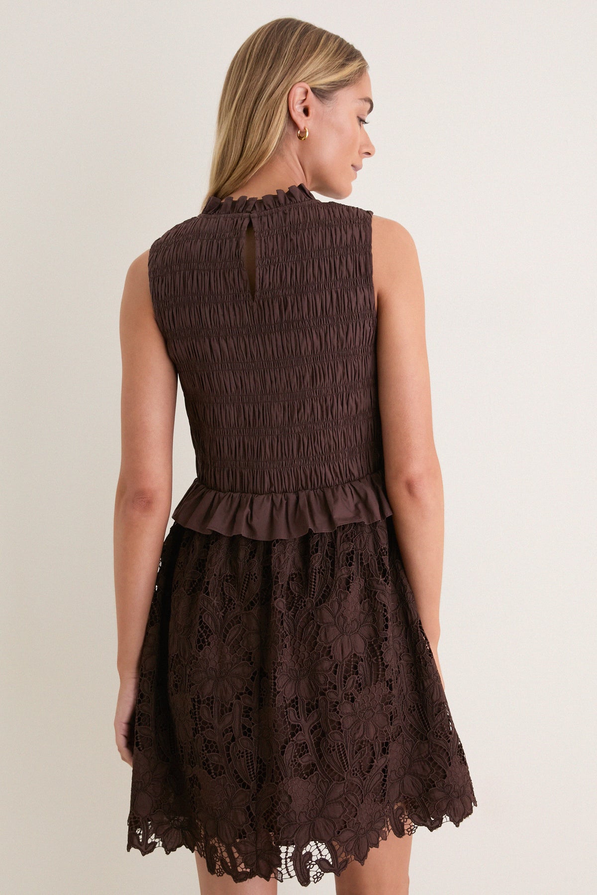 Chocolate Brown Eyelet Seaton Mini Dress