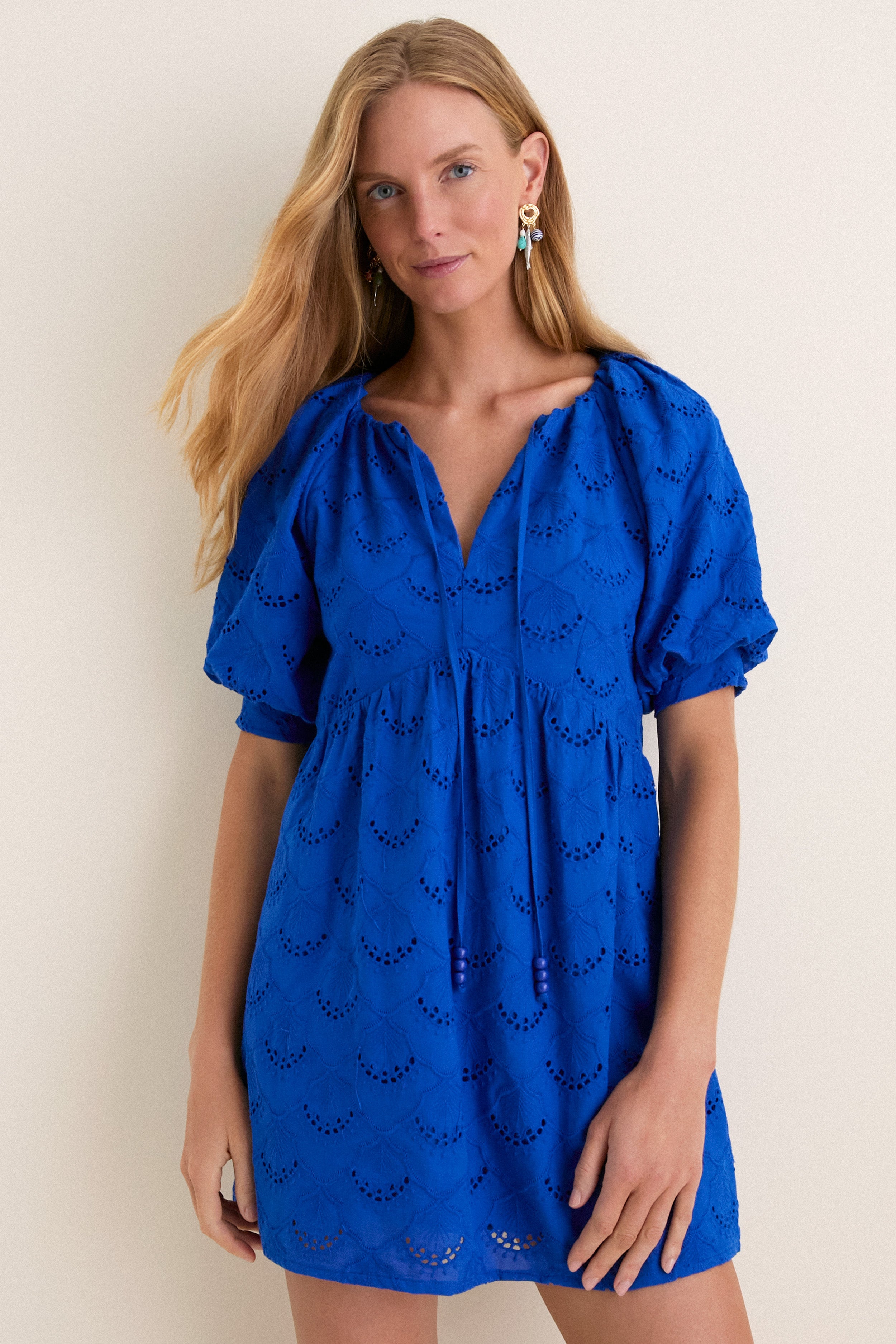 Royal Blue Eyelet Alexandra Mini Dress Hyacinth House Royal Blue Eyelet / XS
