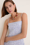 Blue & White Ditsy Tile Smocked Keeley Maxi Dress