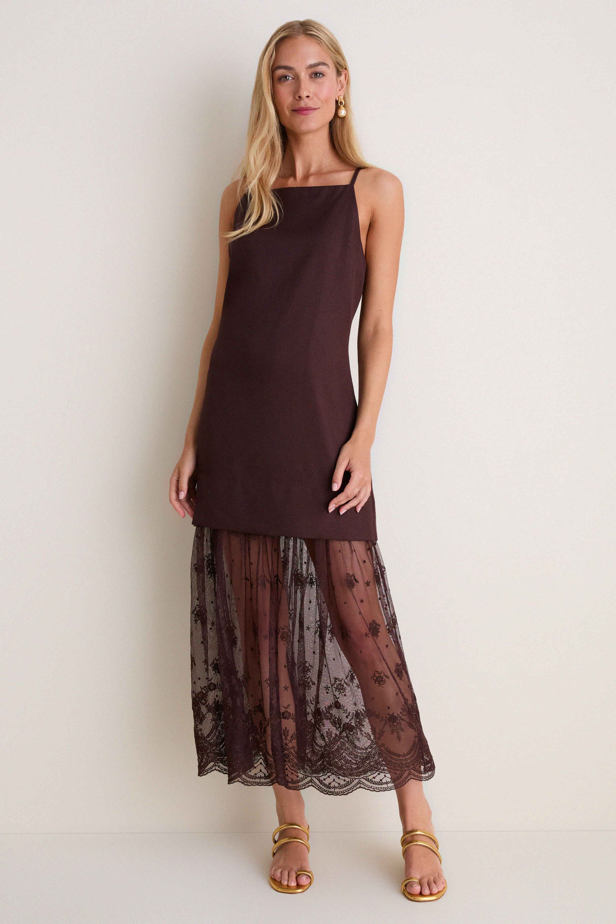 jacinth maxi dress in chocolate brown jersey Lace Julianne Technical details