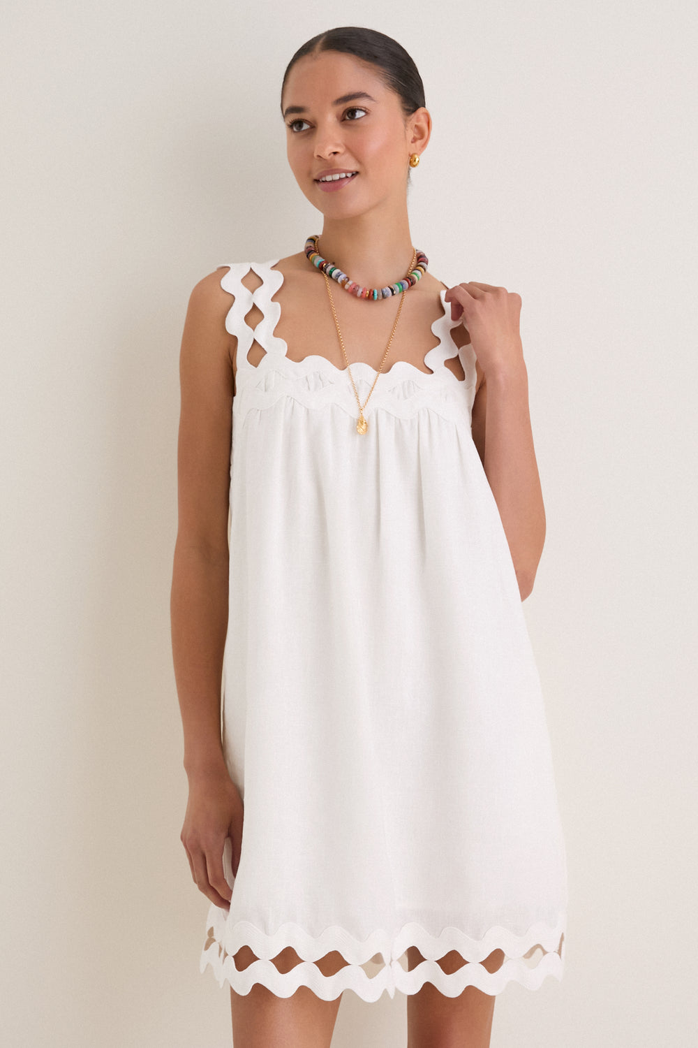 White Ric Rac Linen Ellis Mini Dress