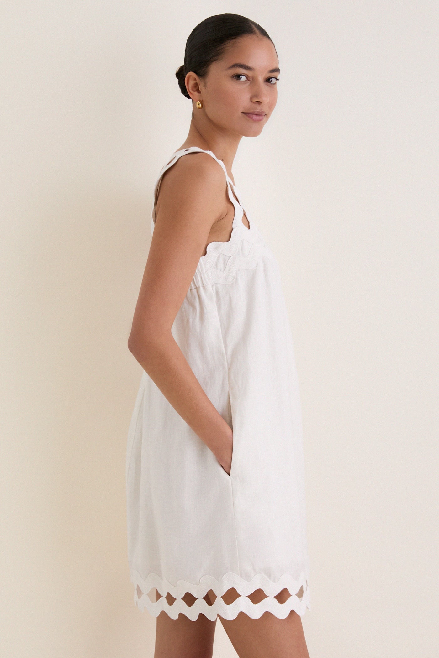 White Ric Rac Linen Ellis Mini Dress