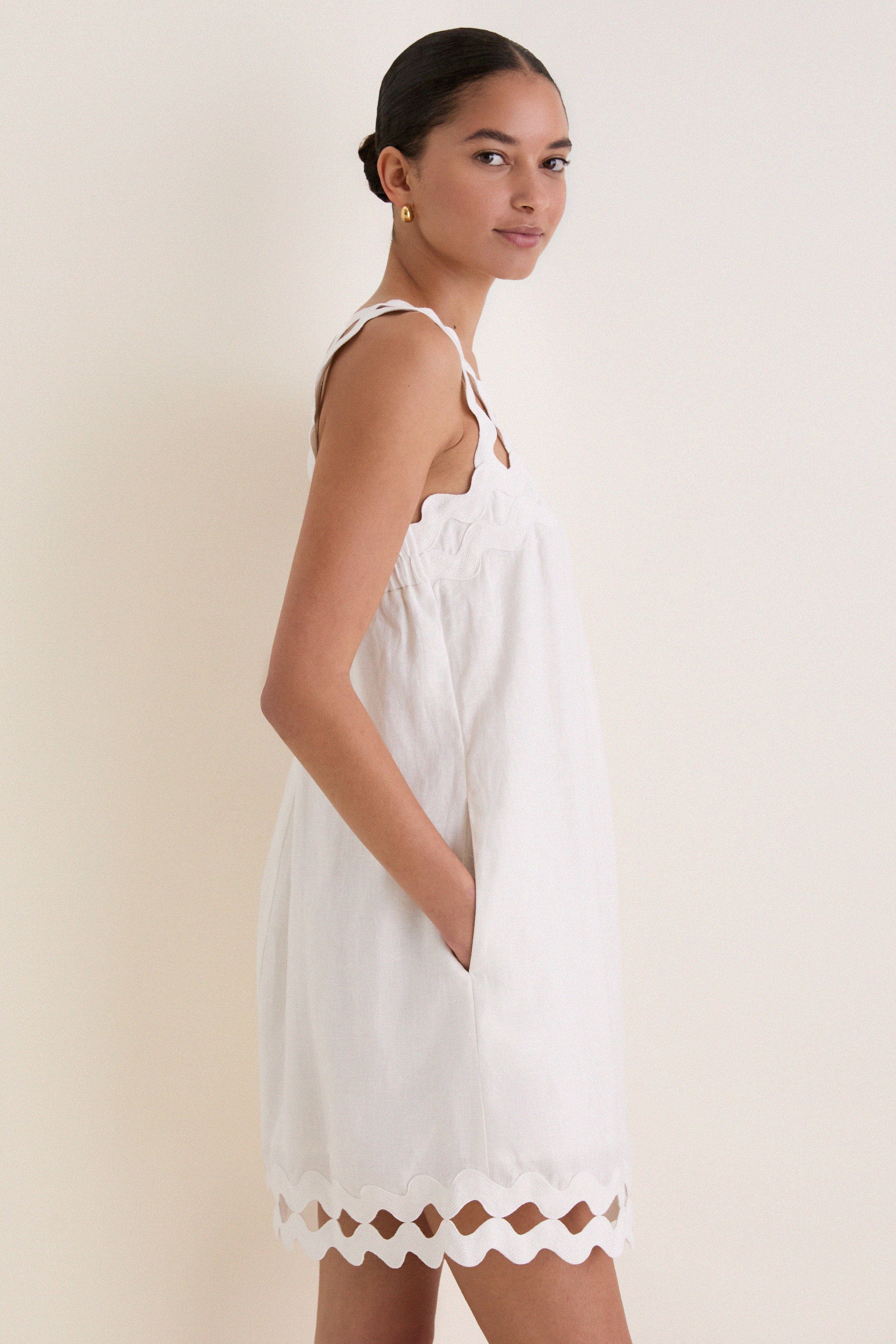 White Ric Rac Linen Ellis Mini Dress