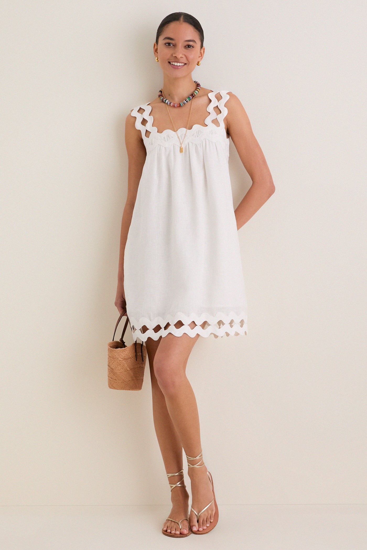 White Ric Rac Linen Ellis Mini Dress