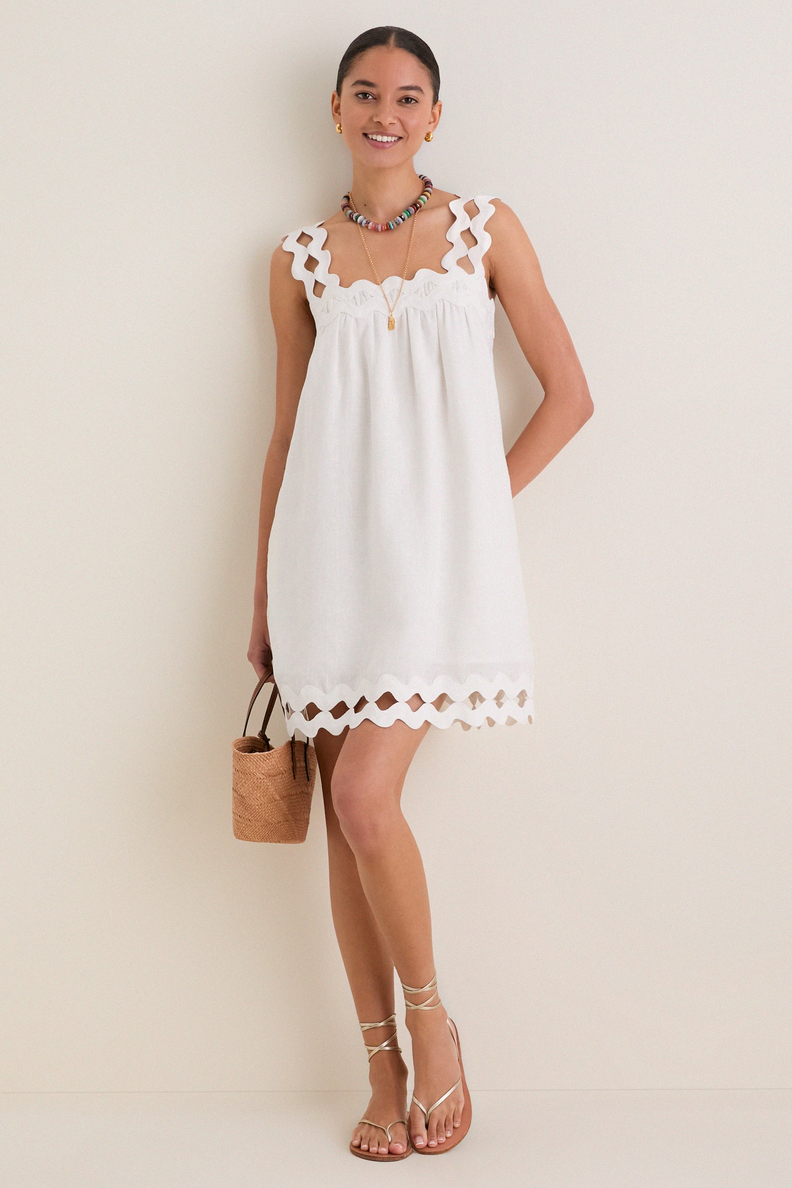White Ric Rac Linen Ellis Mini Dress