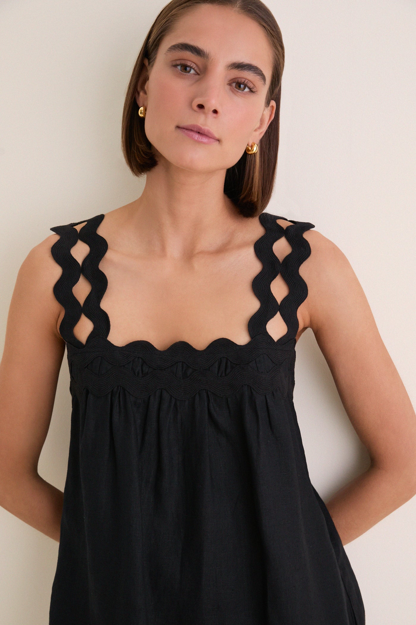 Black Ric Rac Linen Ellis Mini Dress Black Ric Rac Linen Ellis Mini Dress