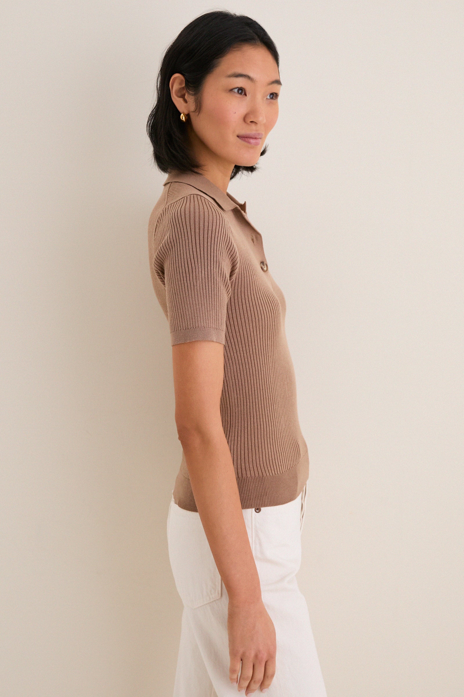 Mocha Olivia Rib Knit Polo
