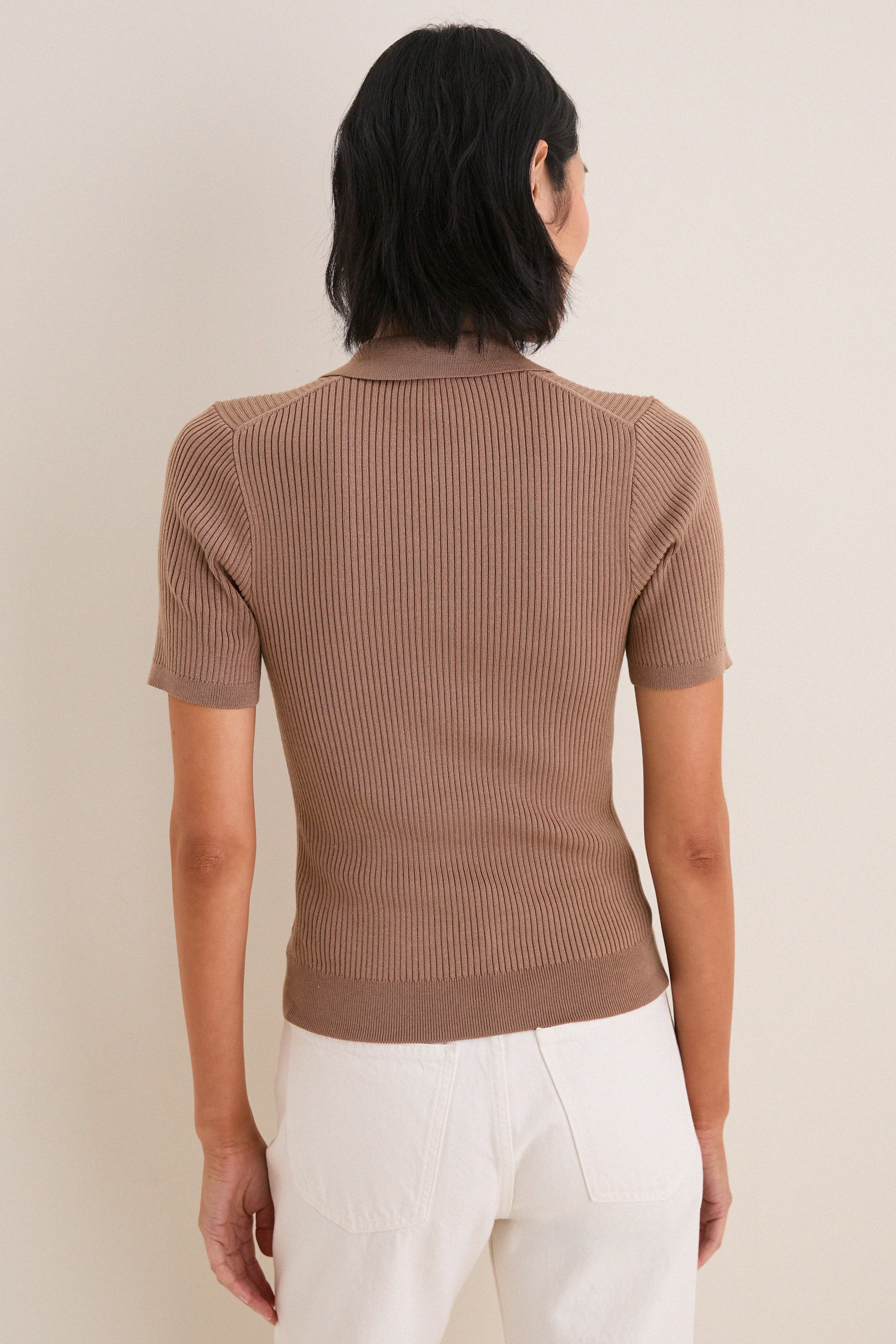Mocha Olivia Rib Knit Polo | Tuckernuck