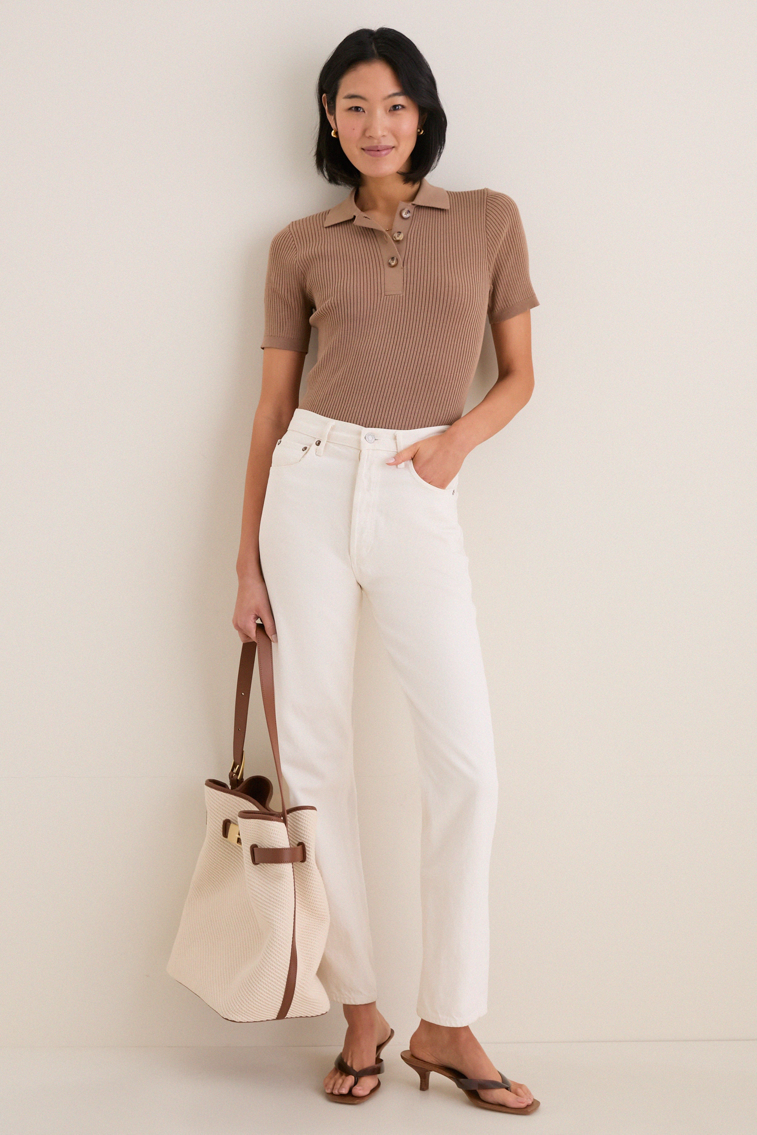 Mocha Olivia Rib Knit Polo | Tuckernuck
