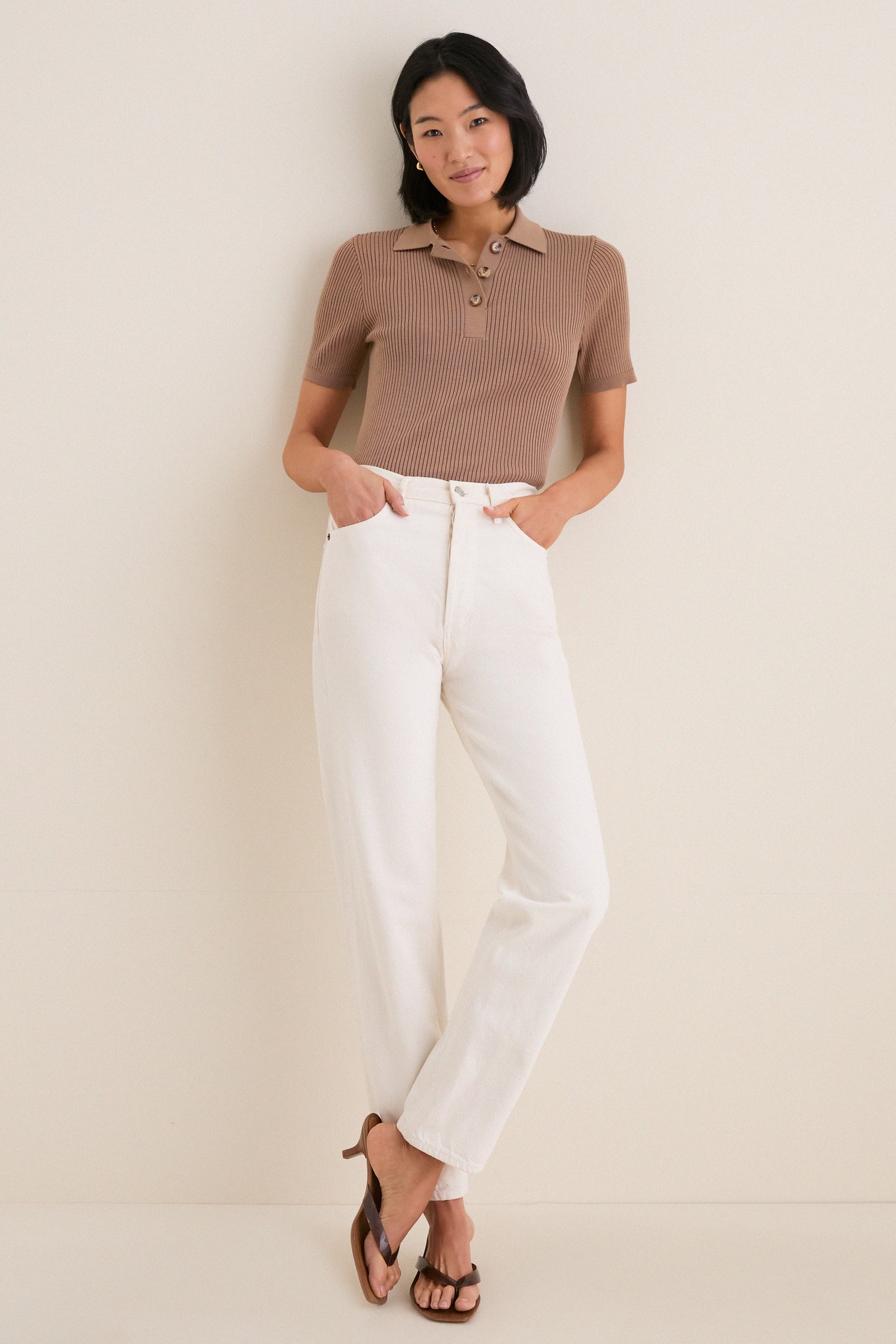 Mocha Olivia Rib Knit Polo