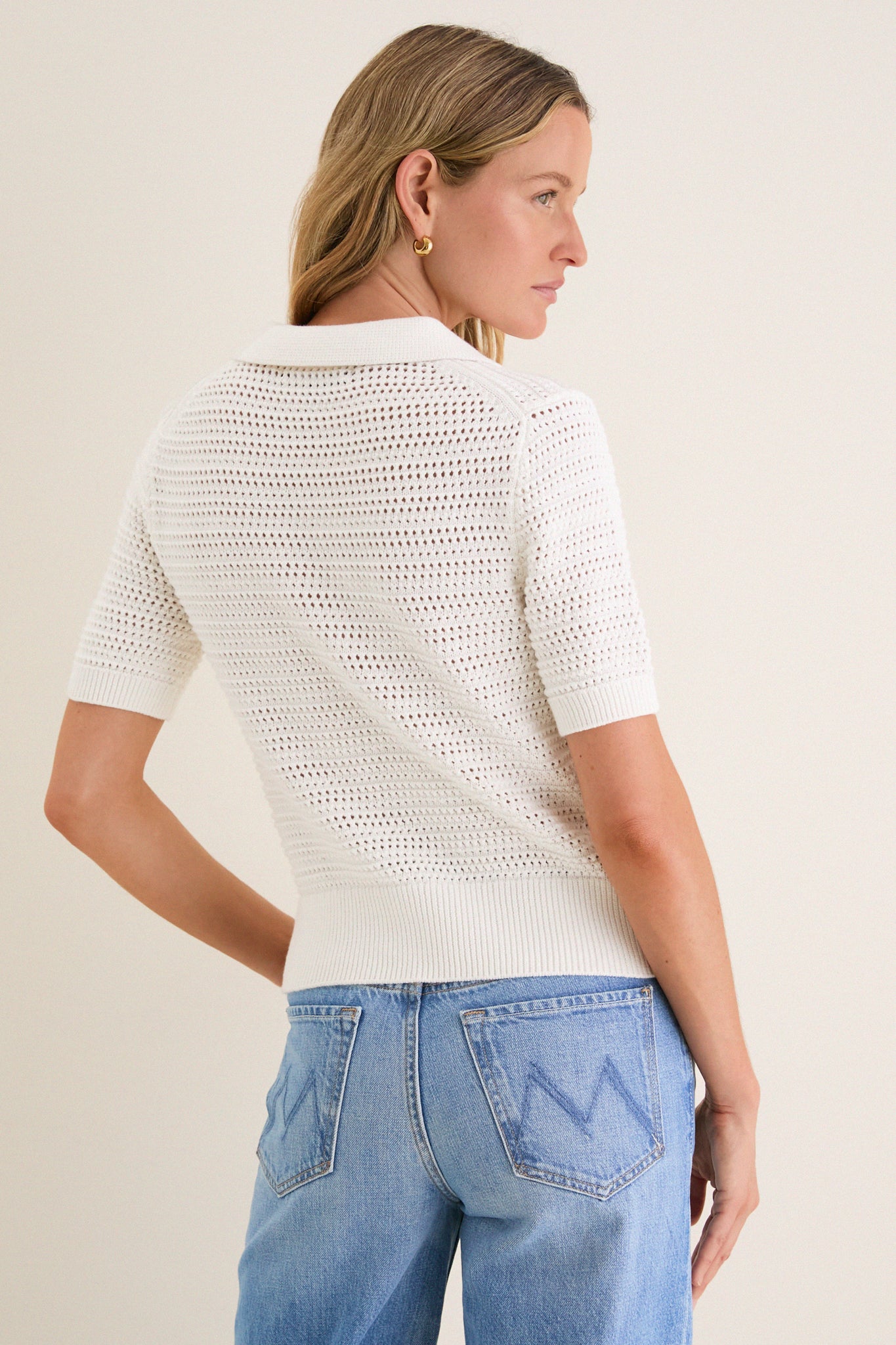 Ivory Crochet Cotton Asher Polo | Tuckernuck