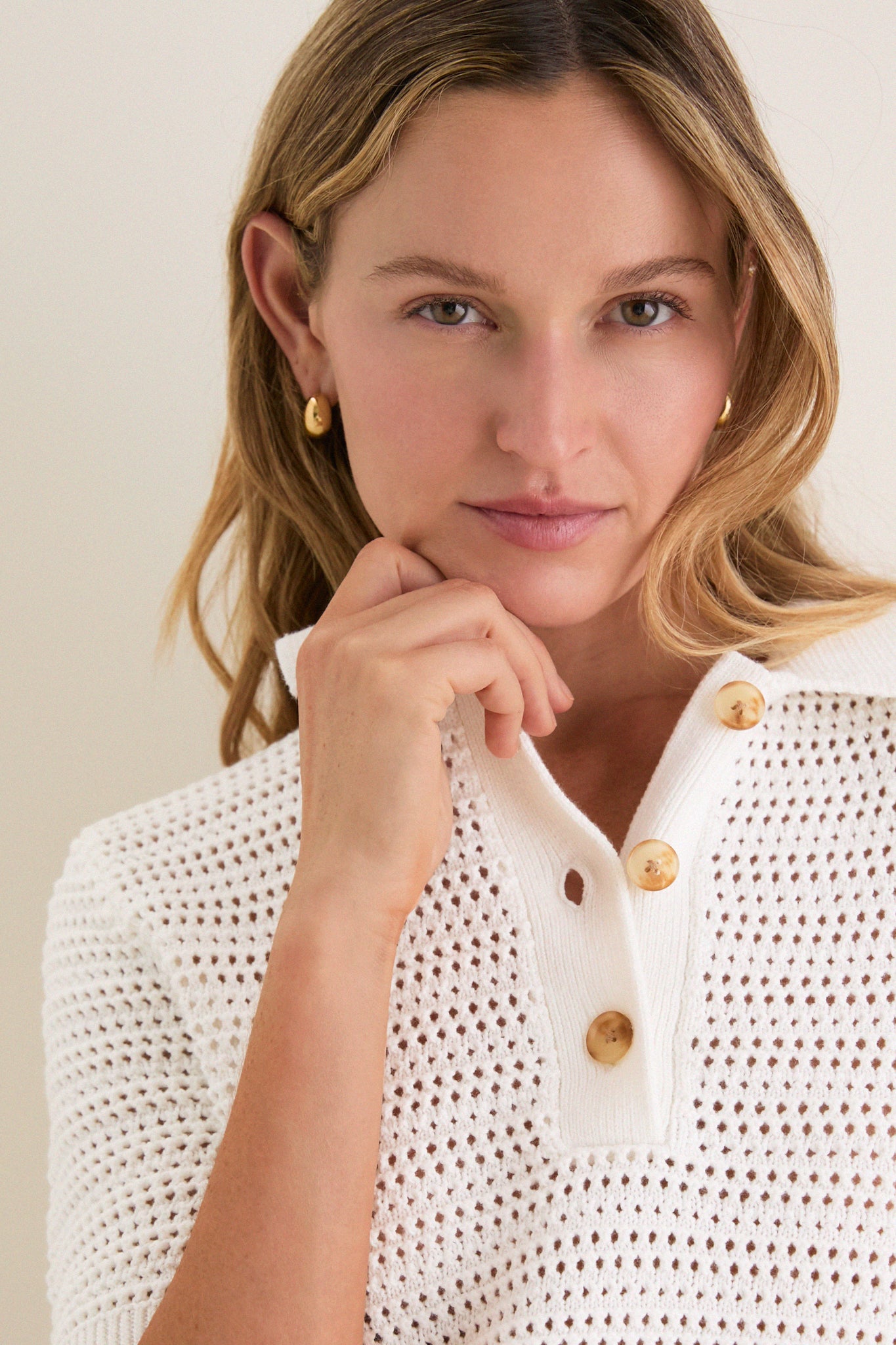 Ivory Crochet Cotton Asher Polo | Tuckernuck