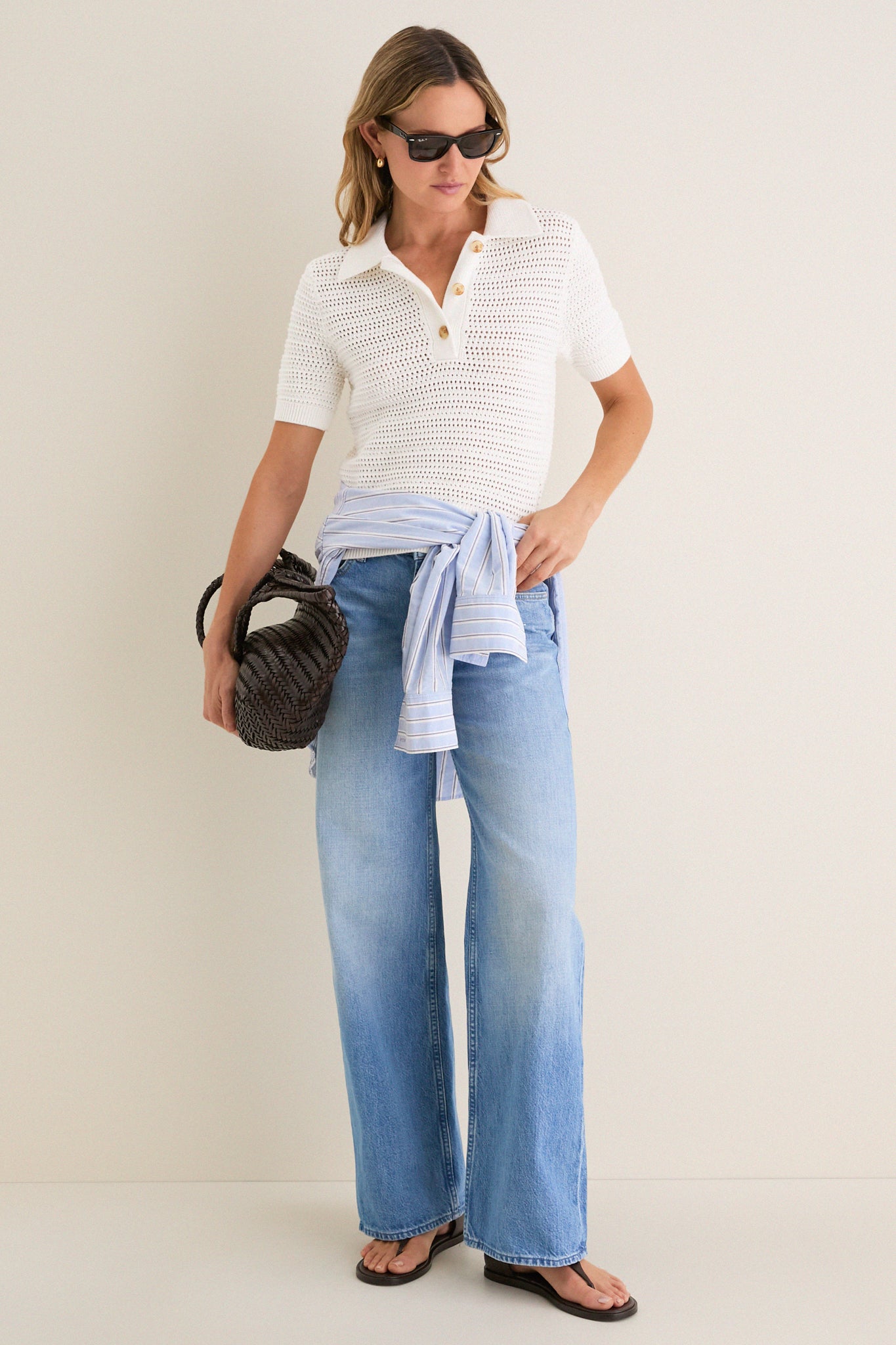 Ivory Crochet Cotton Asher Polo | Tuckernuck