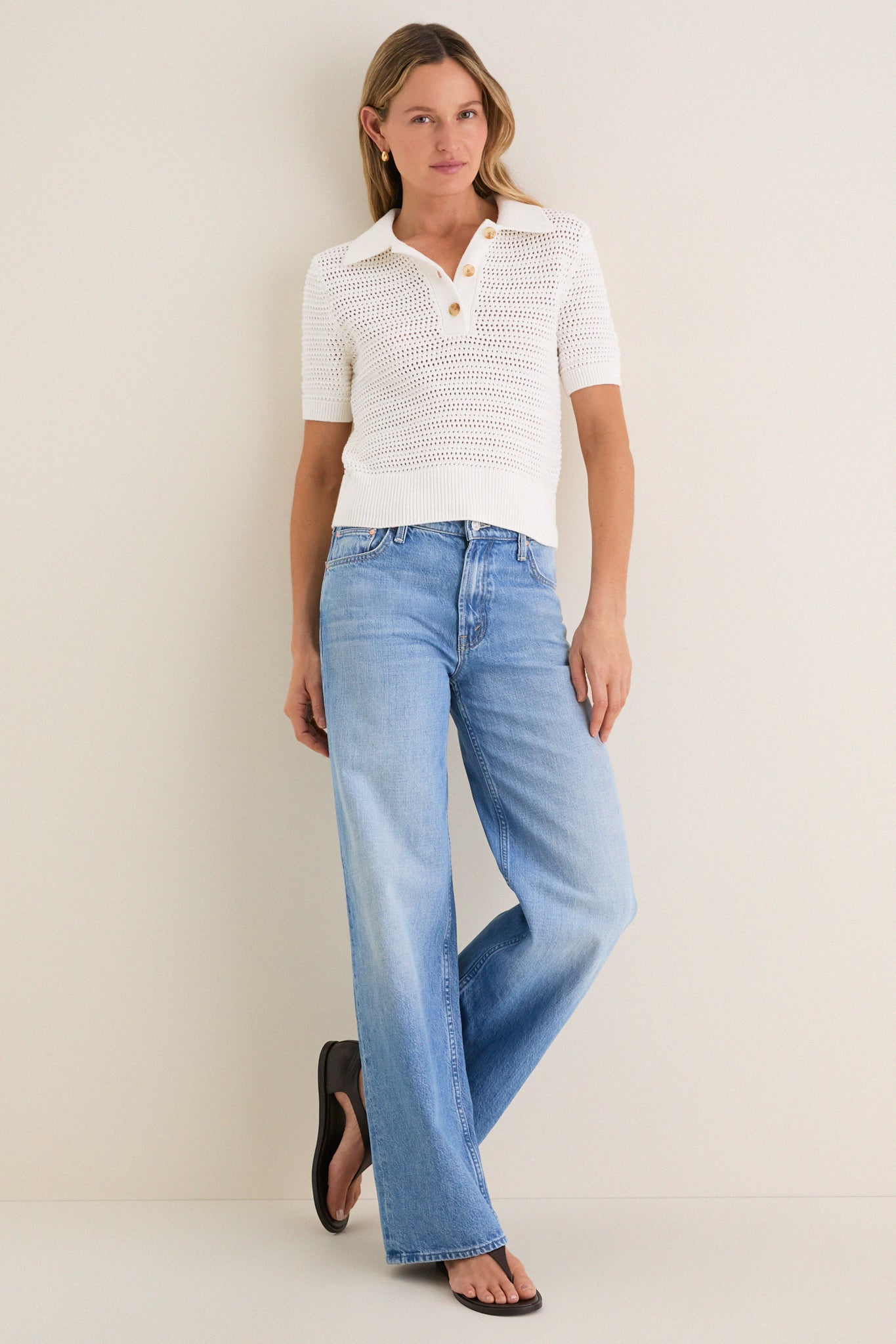 Ivory Crochet Cotton Asher Polo | Tuckernuck