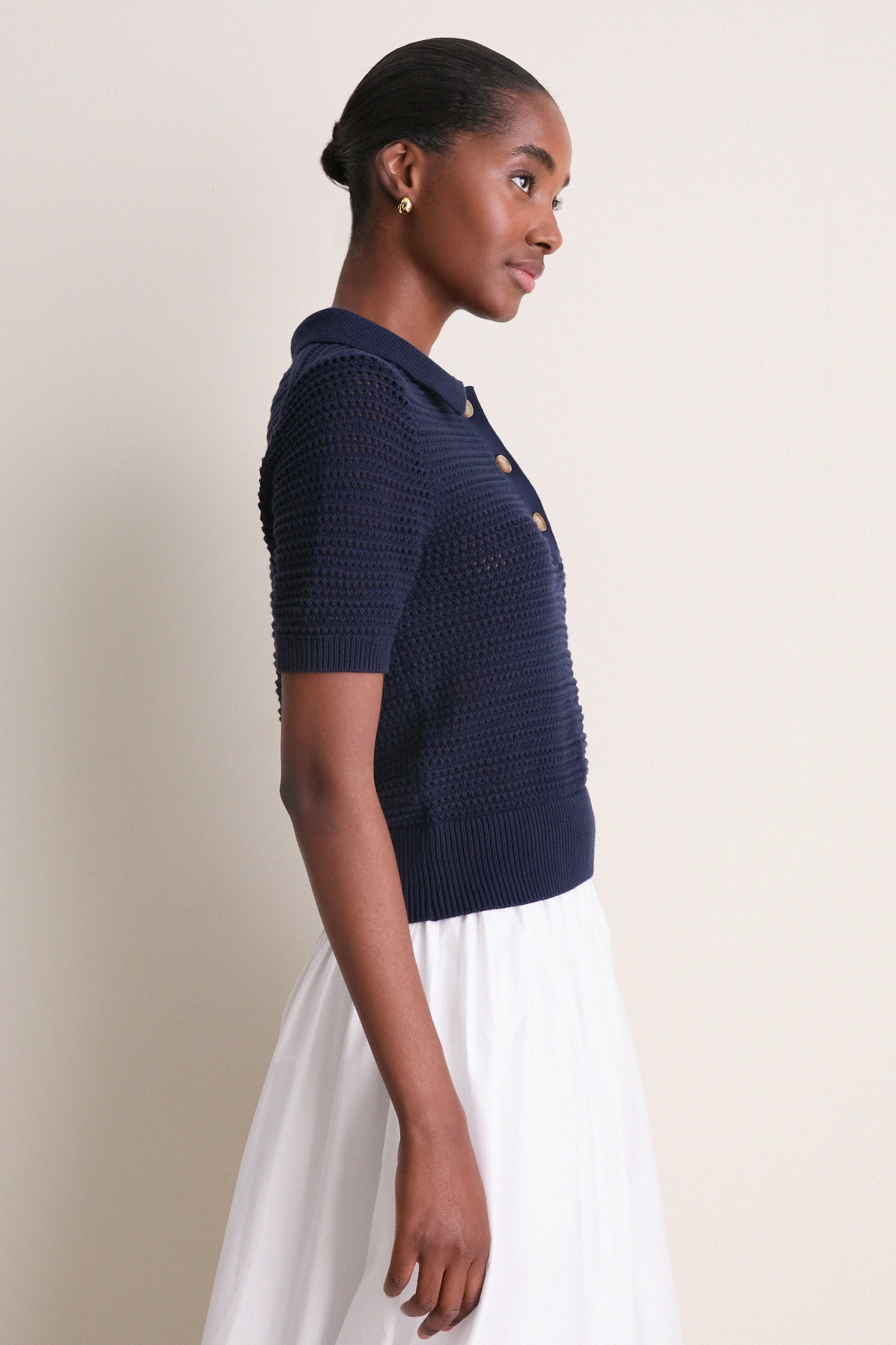 Navy Crochet Cotton Asher Polo