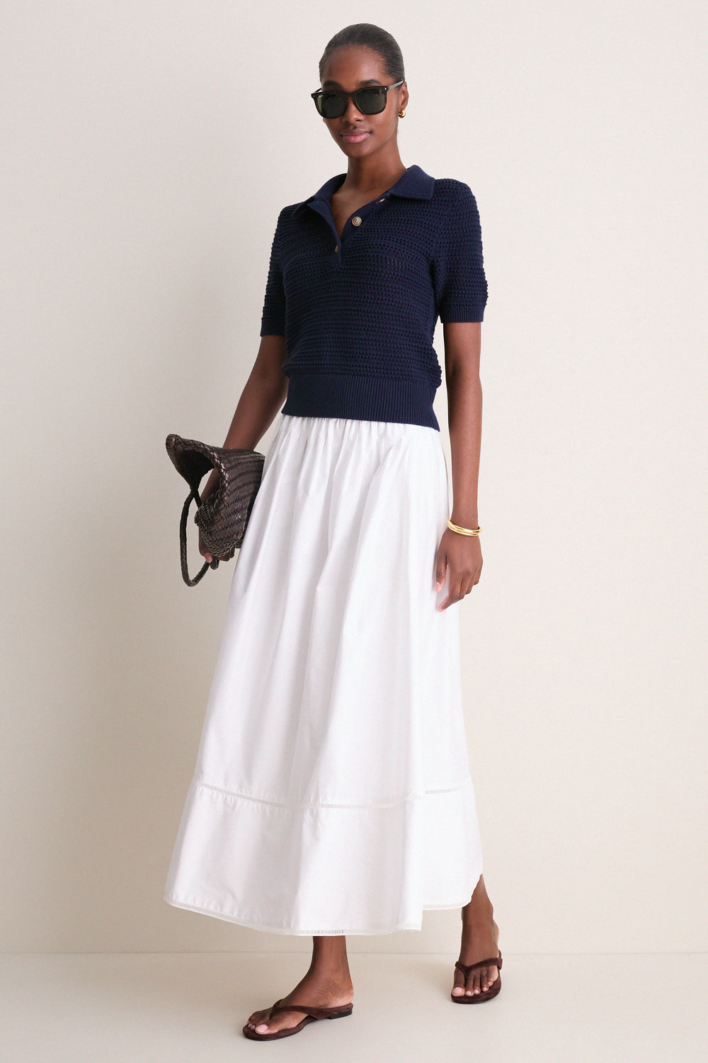 Navy Crochet Cotton Asher Polo