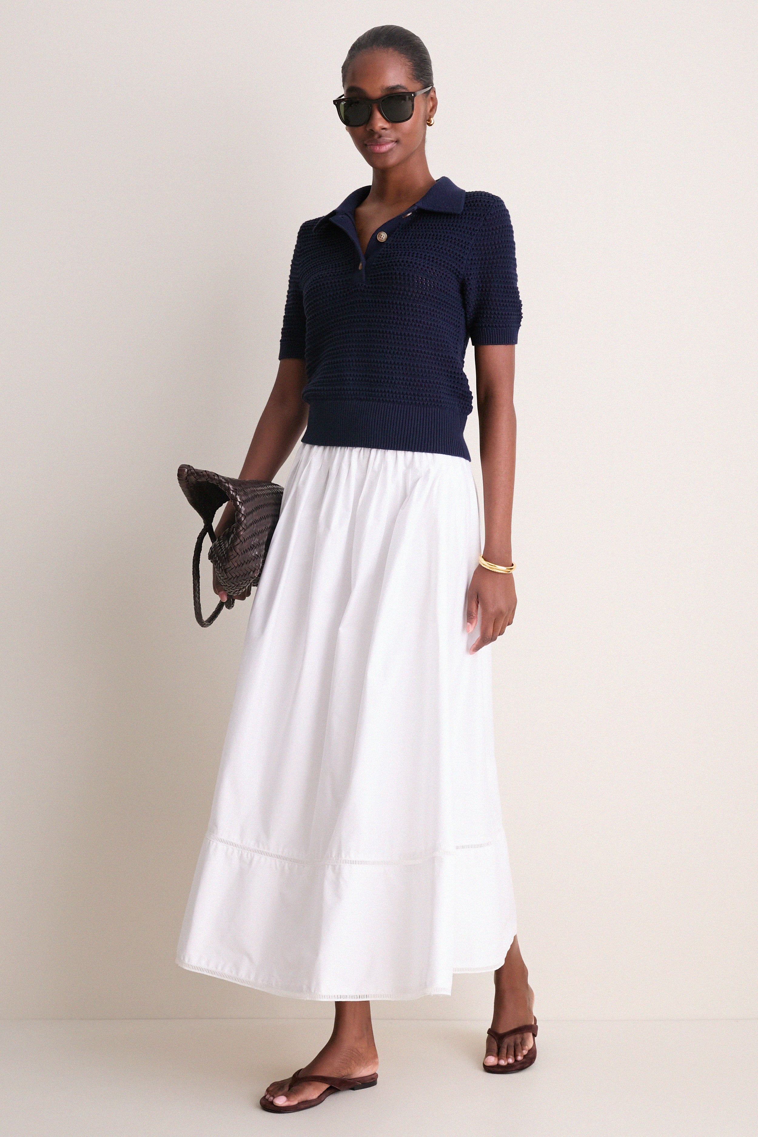 Navy Crochet Cotton Asher Polo