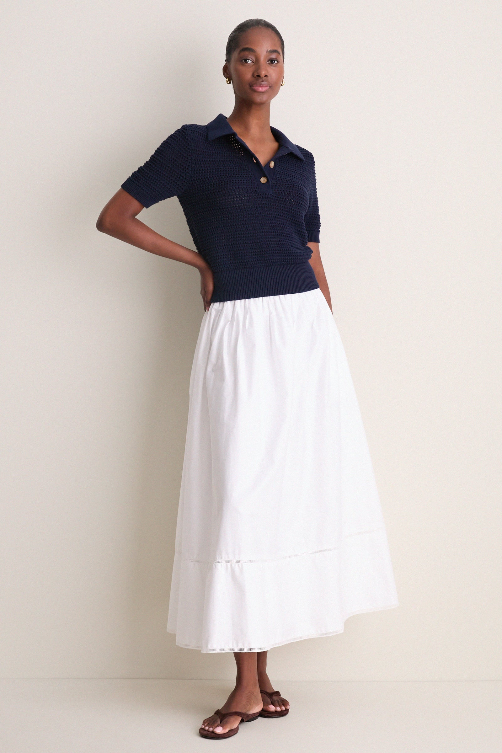Navy Crochet Cotton Asher Polo