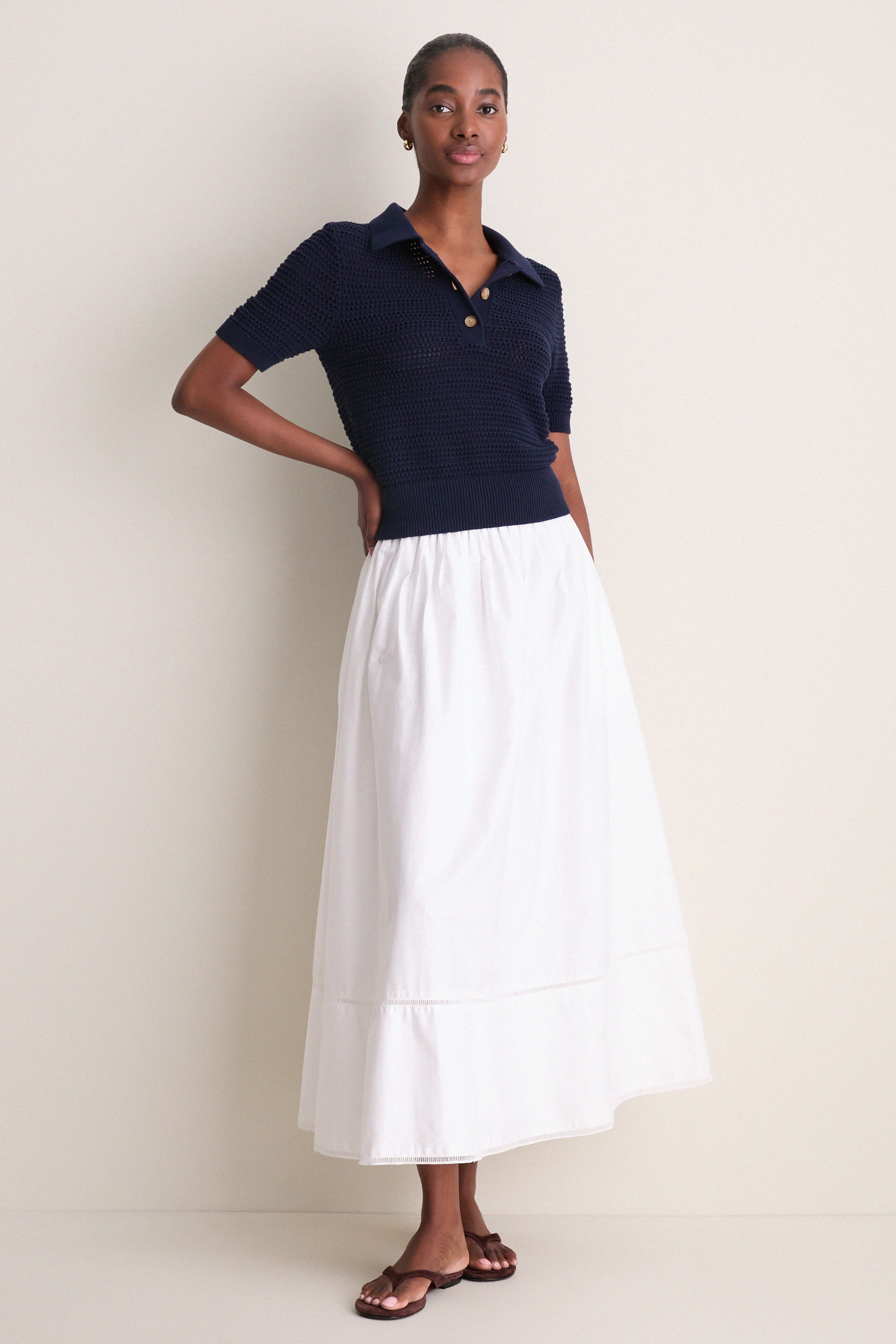 Navy Crochet Cotton Asher Polo