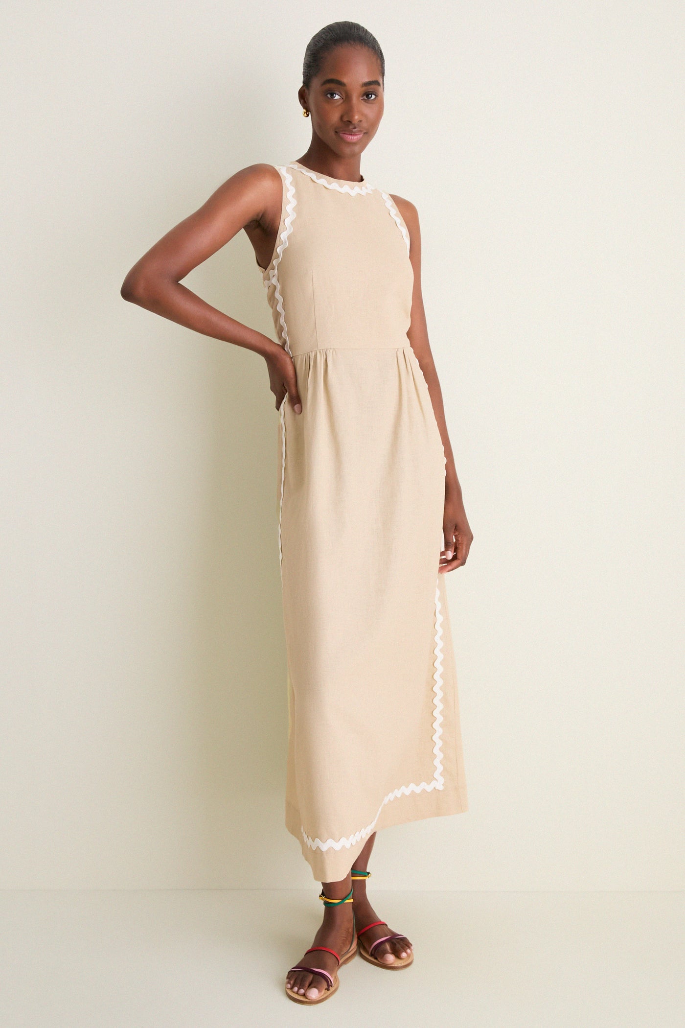 Sand Ric Rac Tie Brocks Dress