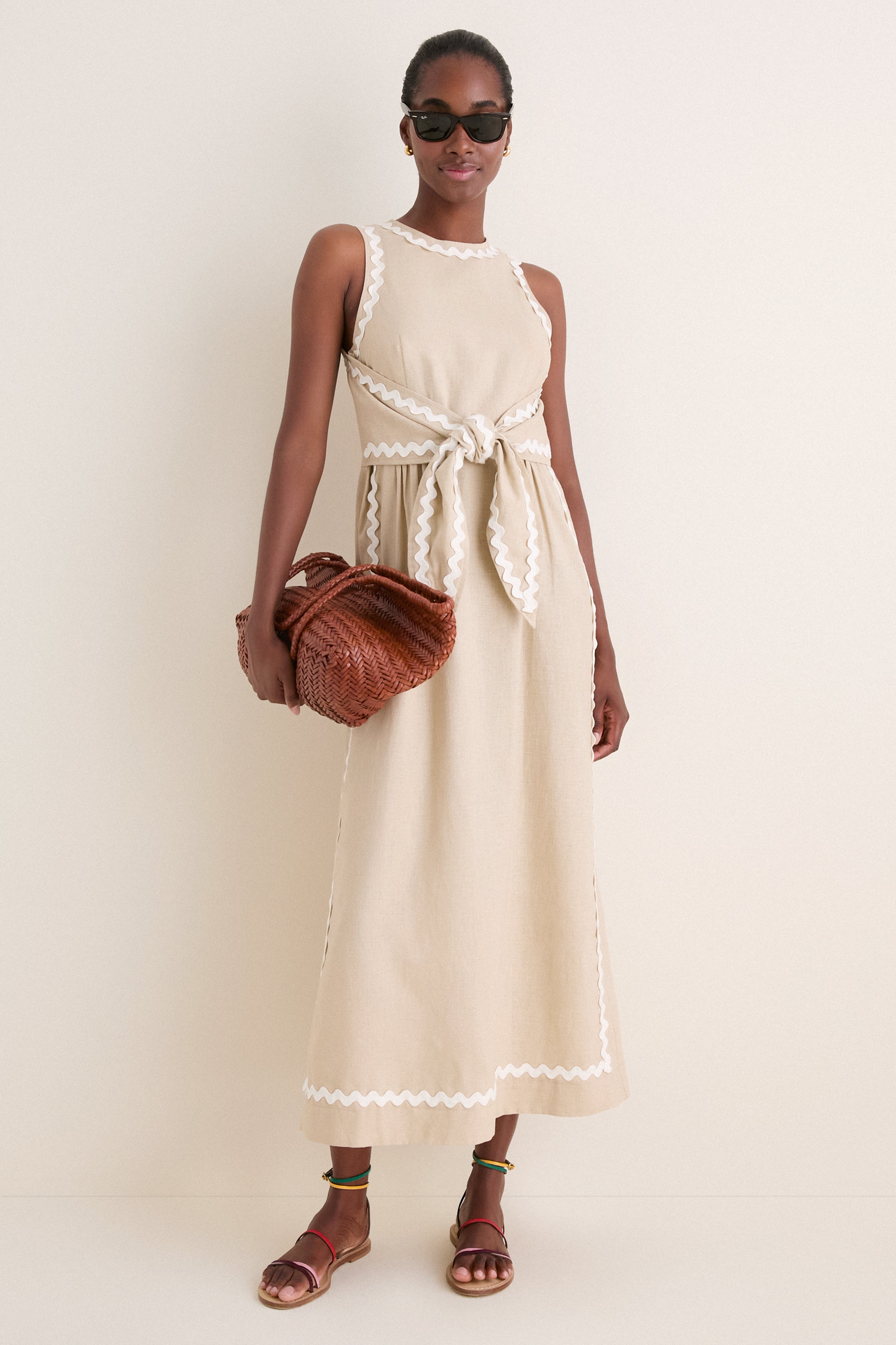 Sand Ric Rac Tie Brocks Dress