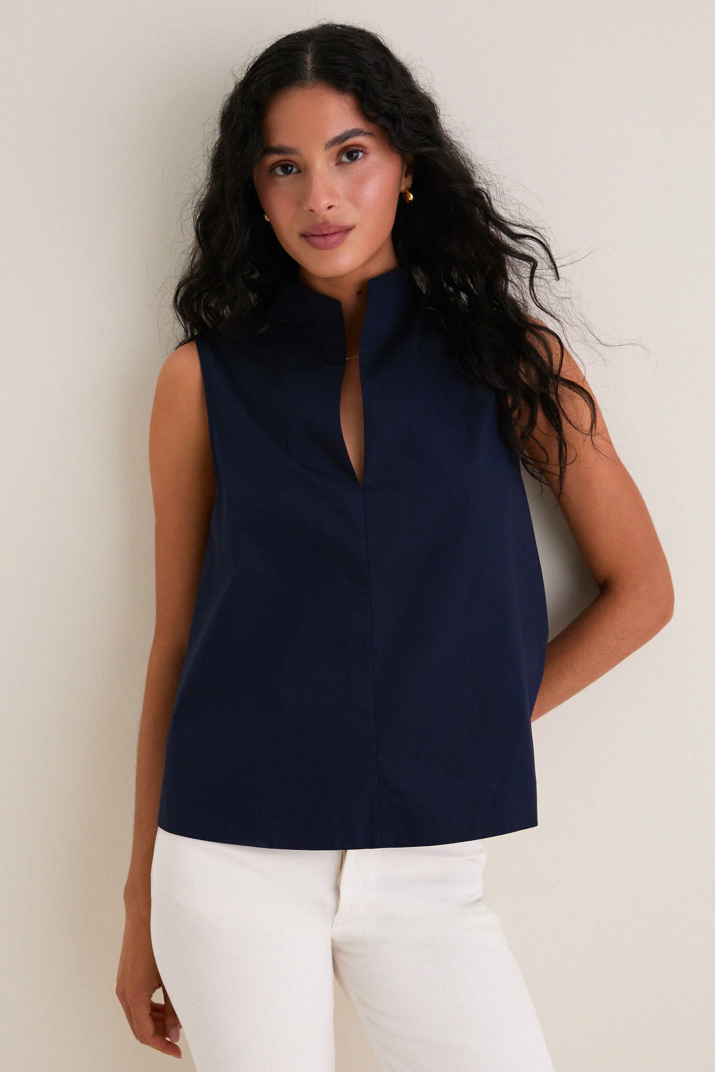 新品！Sleeveless Epaulet Top Navy Navy Sleeveless Celeste Top | Tuckernuck