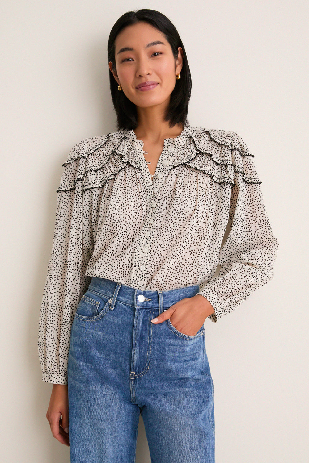 Ecru and Black Christa Blouse