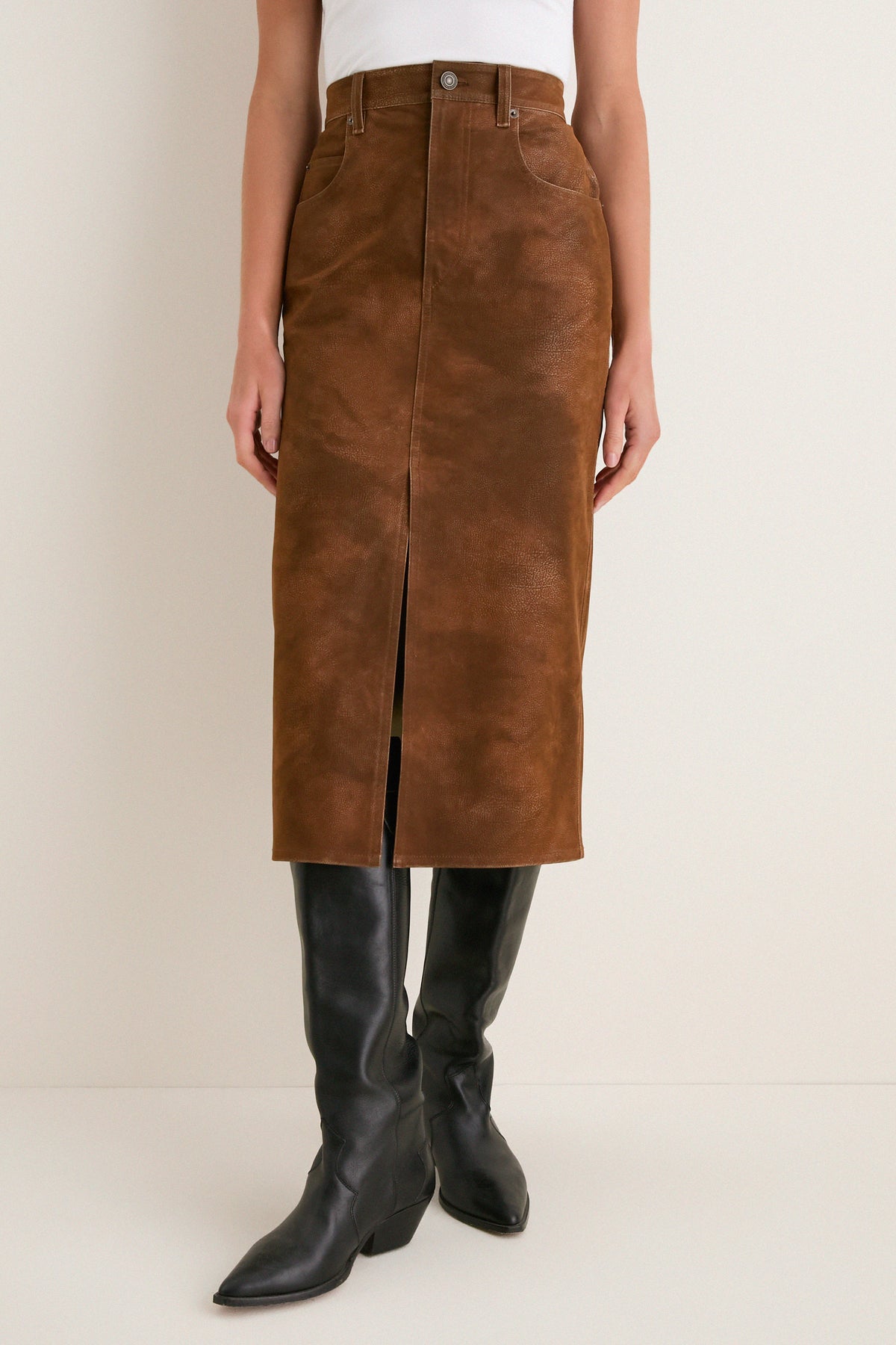 Brown Faux Suede Bisane Skirt