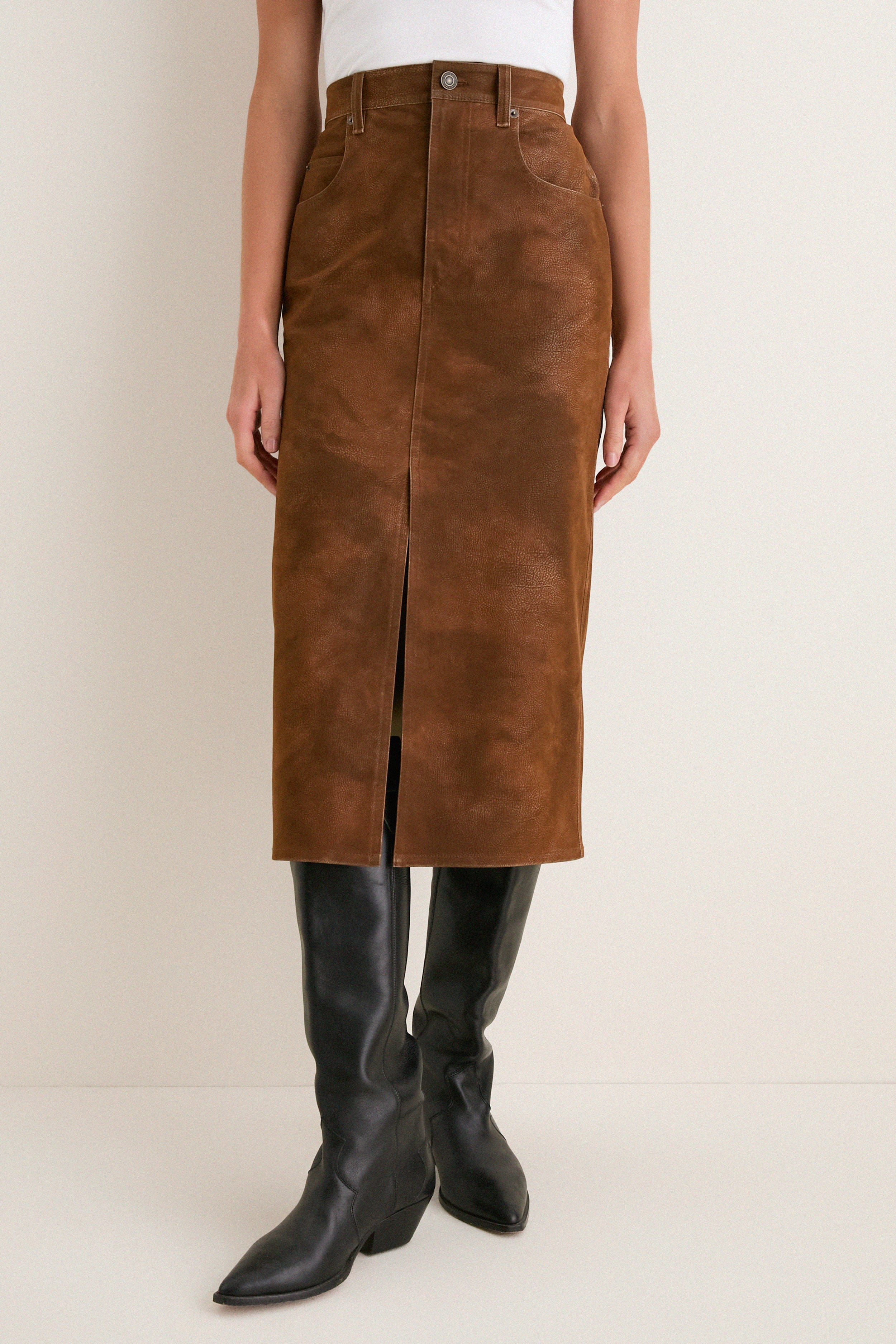 Brown Faux Suede Bisane Skirt