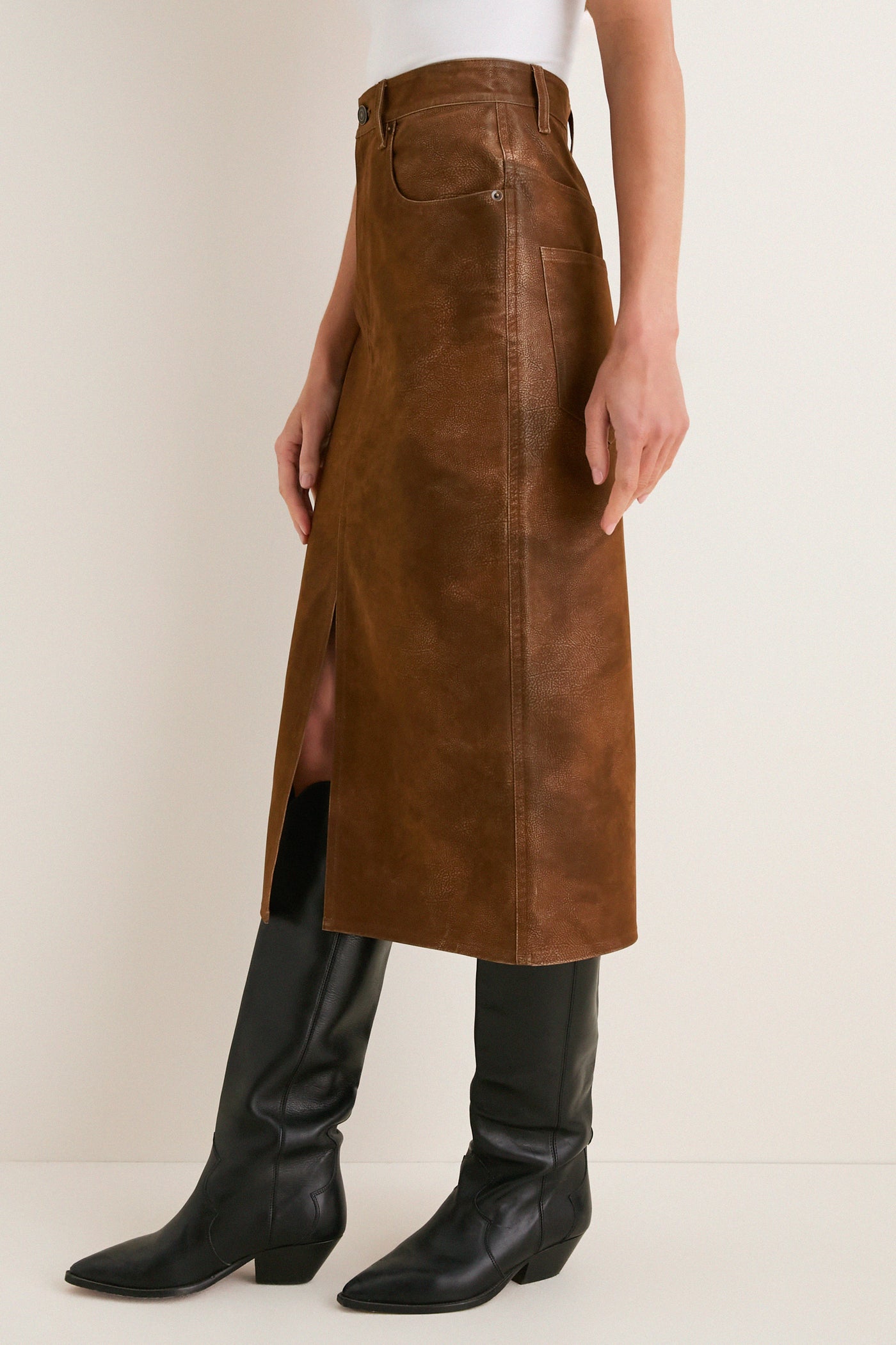 Brown Faux Suede Bisane Skirt