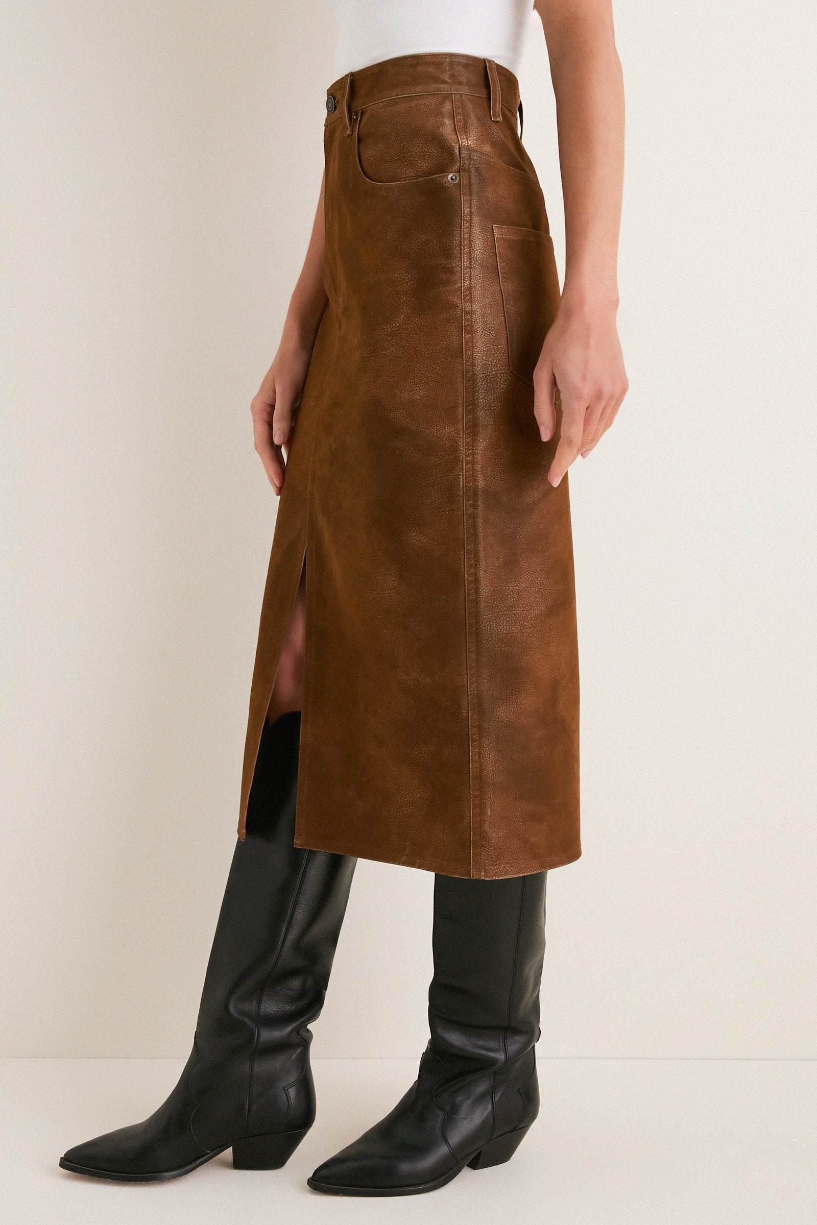 Brown Faux Suede Bisane Skirt