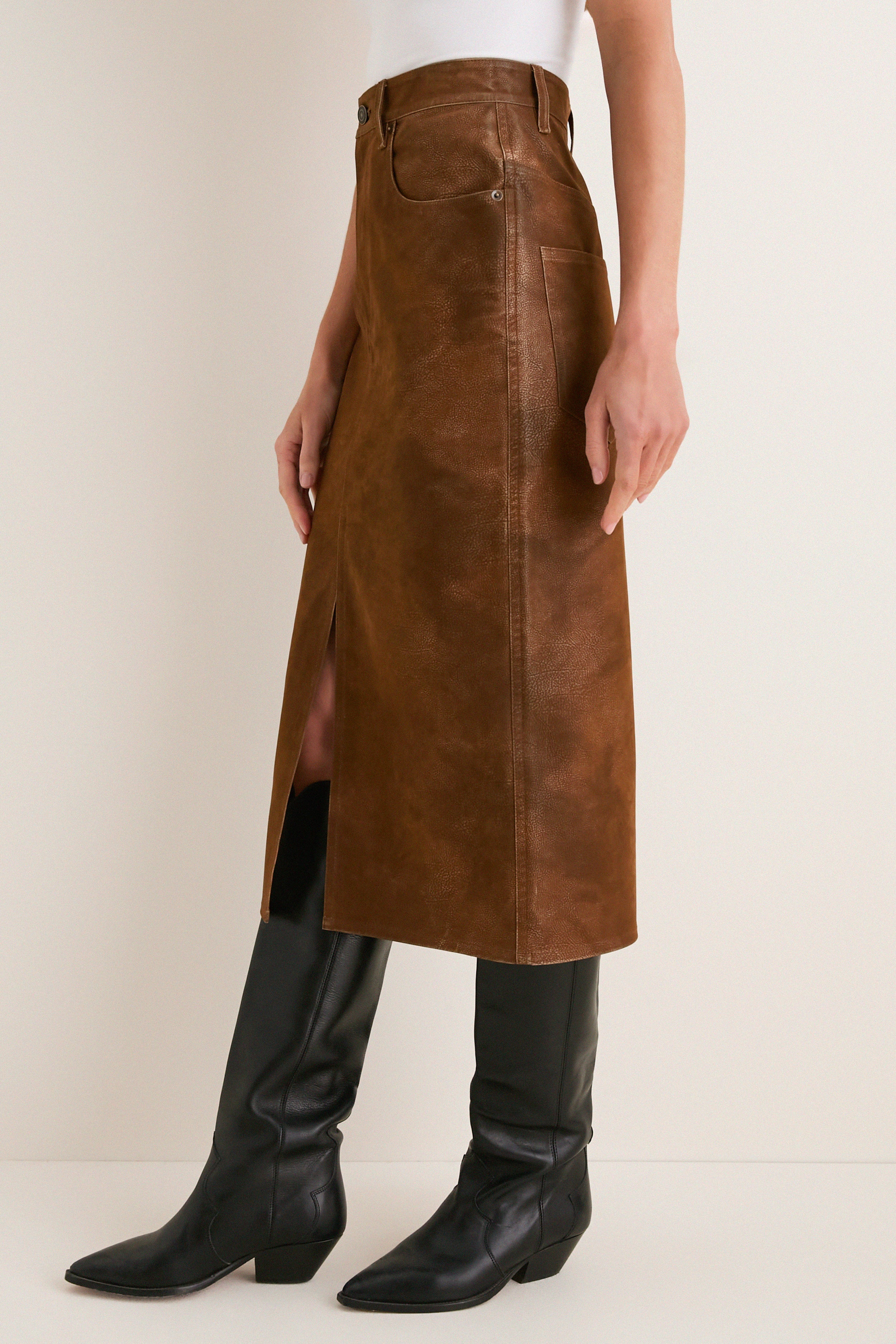 Brown Faux Suede Bisane Skirt
