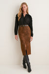 Brown Faux Suede Bisane Skirt