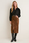 Brown Faux Suede Bisane Skirt