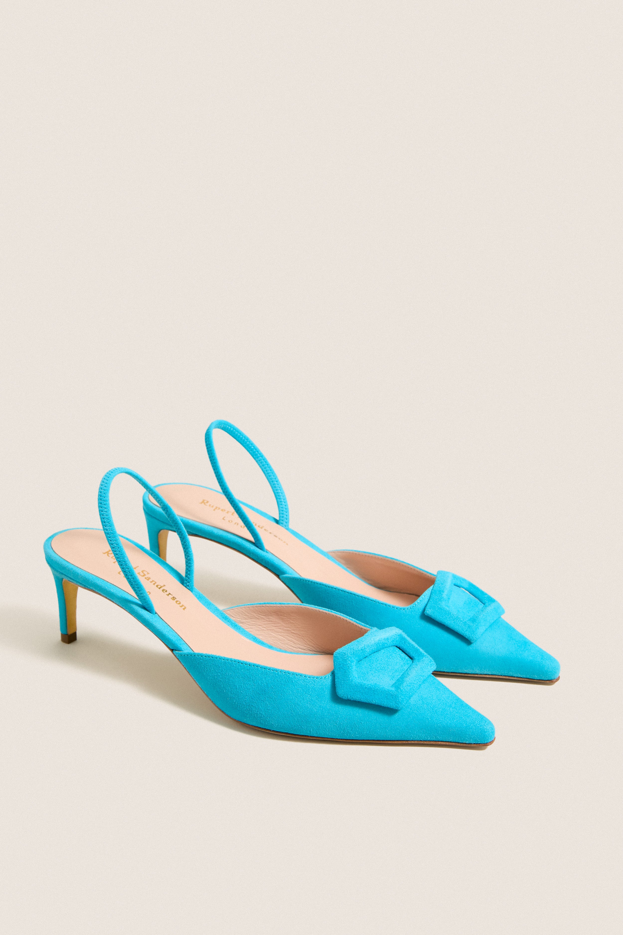 Lagoon Suede Aminita Heels with Covered Cubic