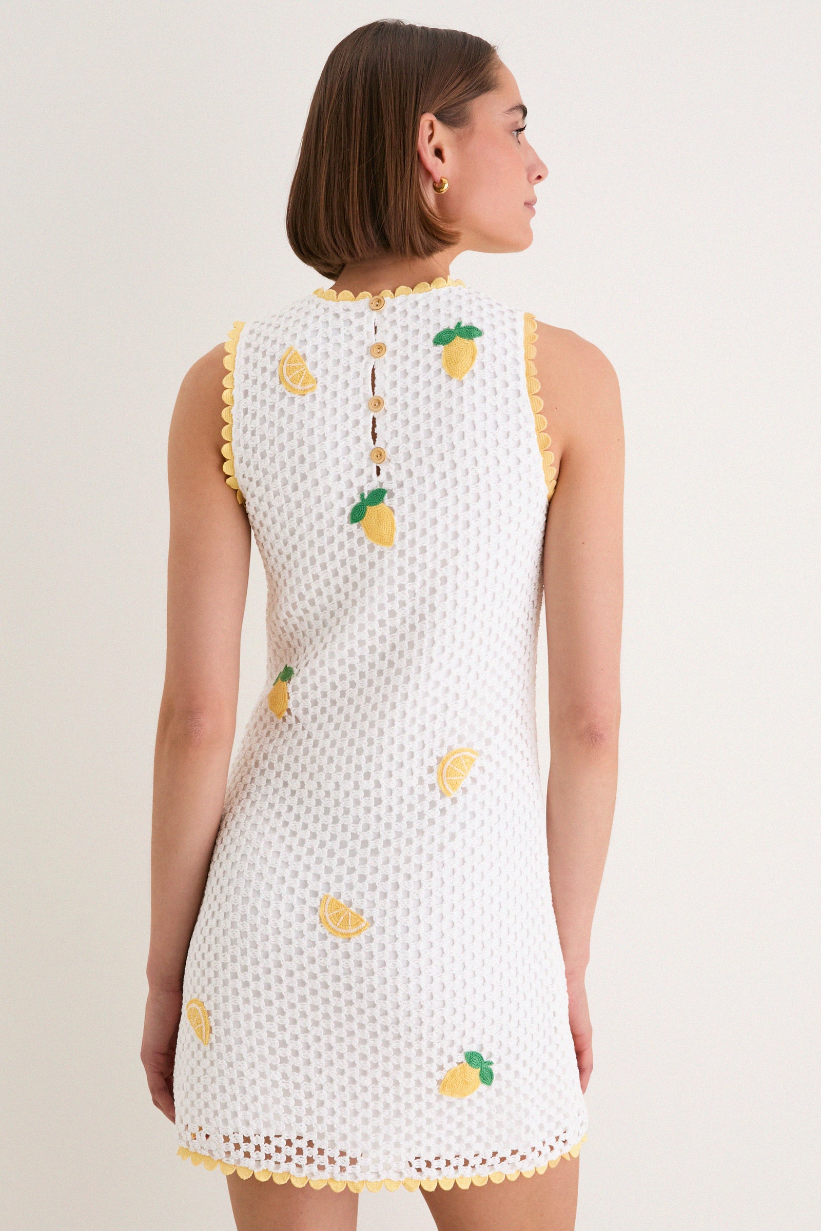 Bright White Lemon Crochet Wynn Mini Dress