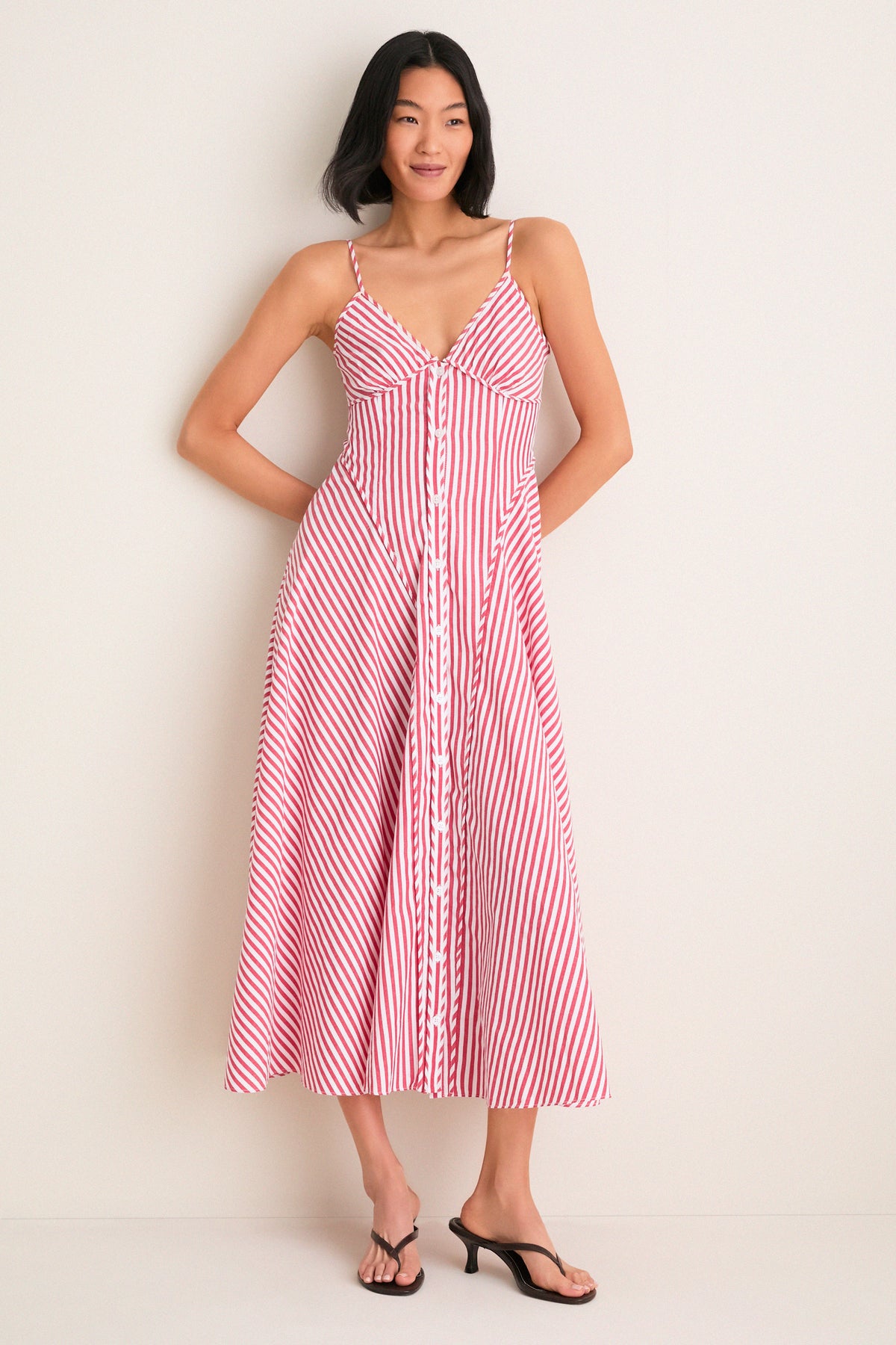 Red and White Striped Arabella Midi Dress
