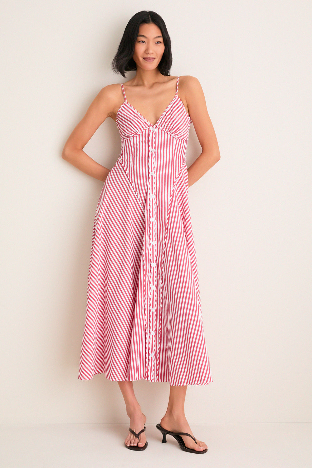 open lace back dress Pink Polka Dot Madeira Midi Dress